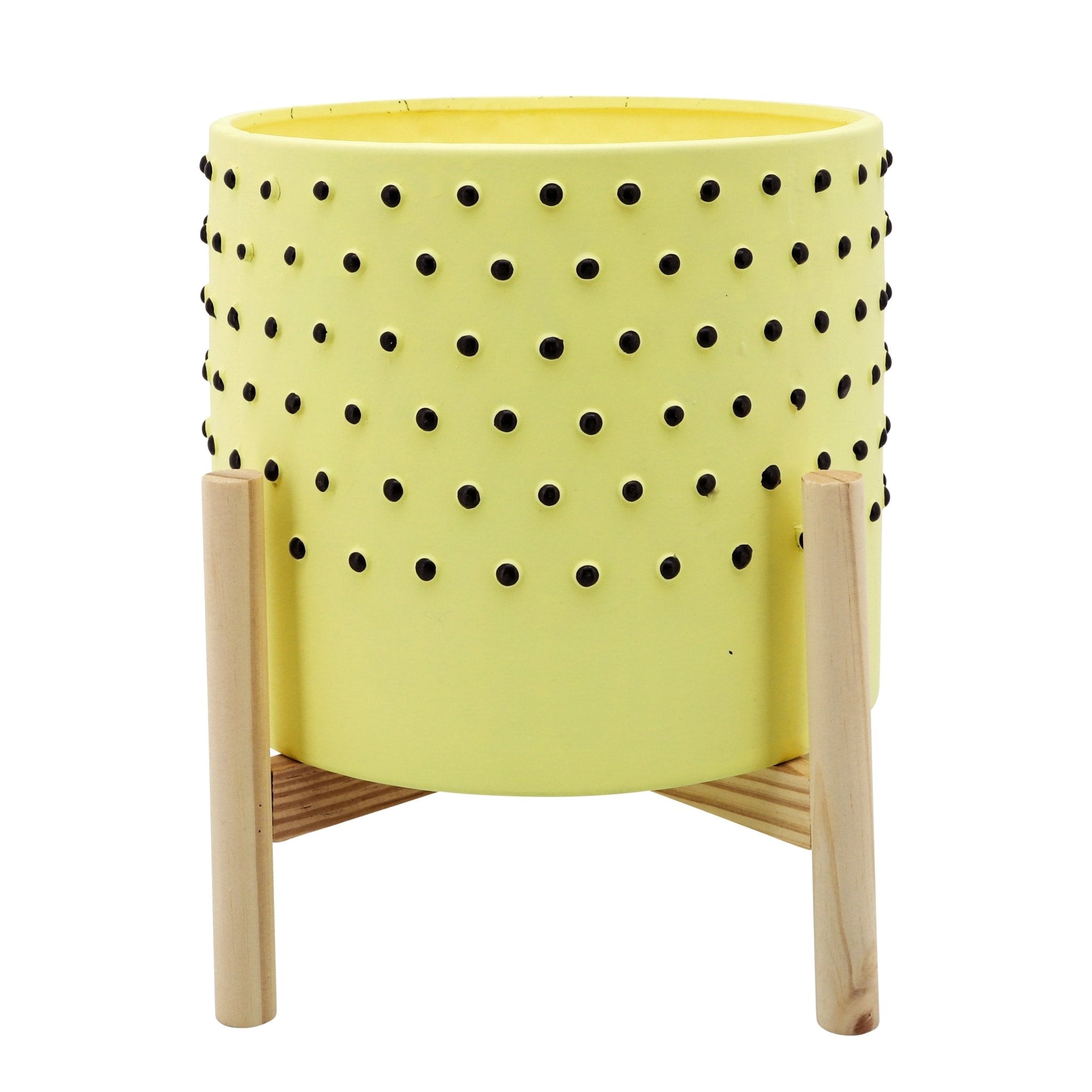 10" Dotted Planter with Wood Stand, Yellow | Zigeze