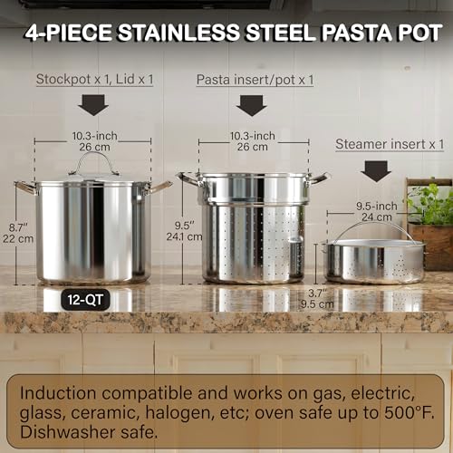 12 - Quart Stock Pot with Strainer, 4 - Piece Set | Zigeze