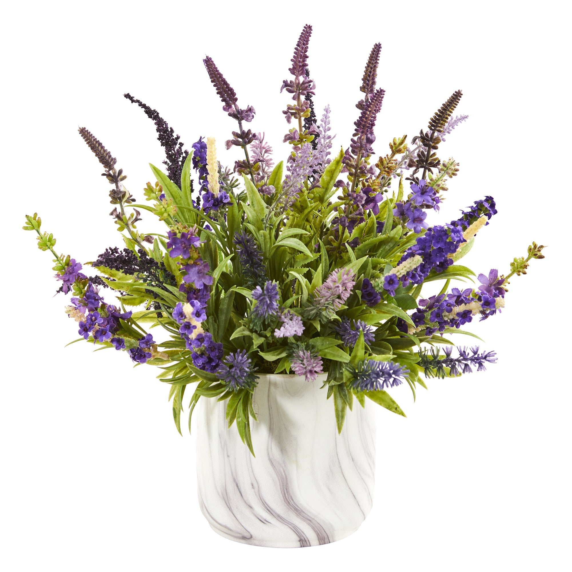 15" Lavender Artificial Arrangement in Marble Vase | Zigeze