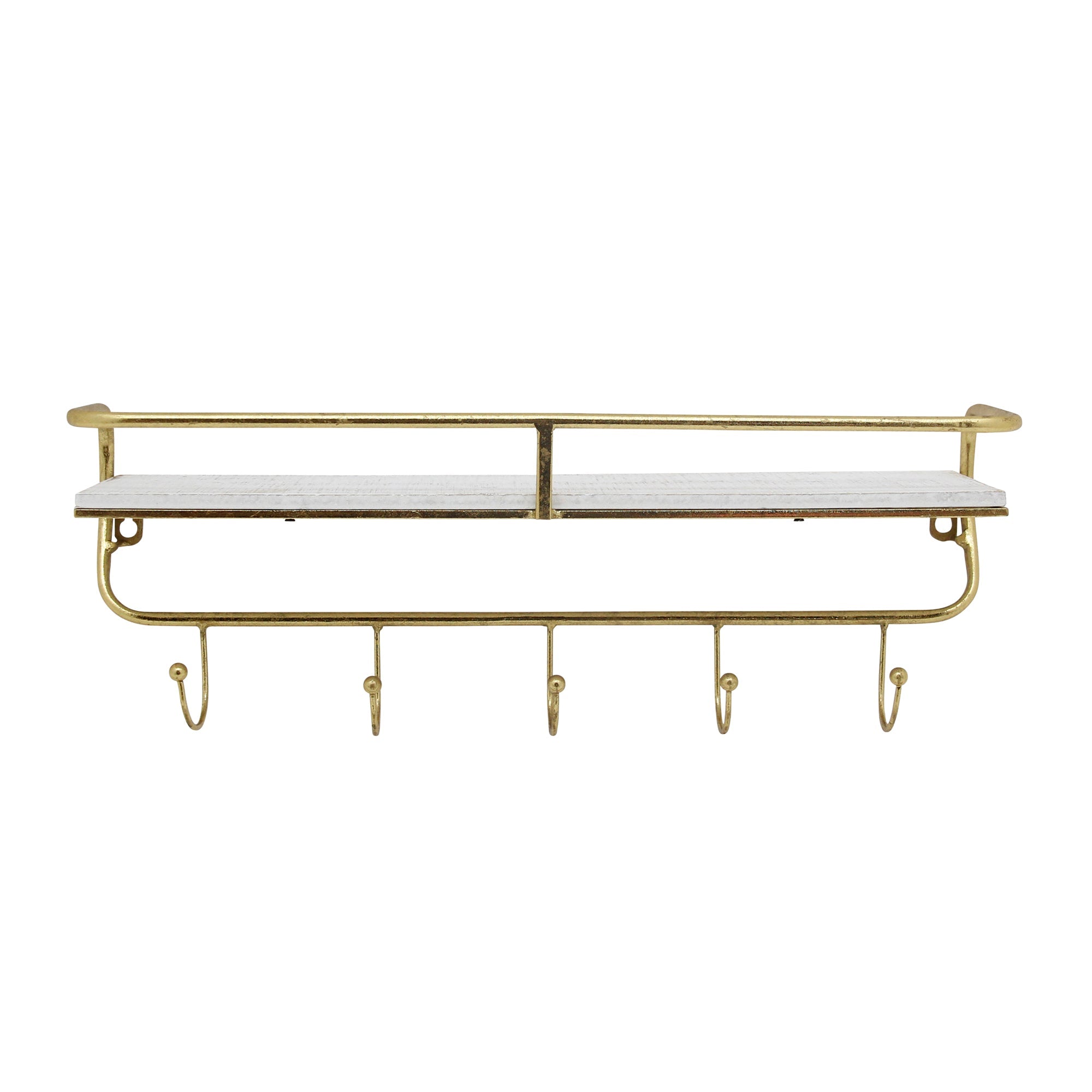 20" 5 - Hook Wall Shelf, White/Gold | Zigeze