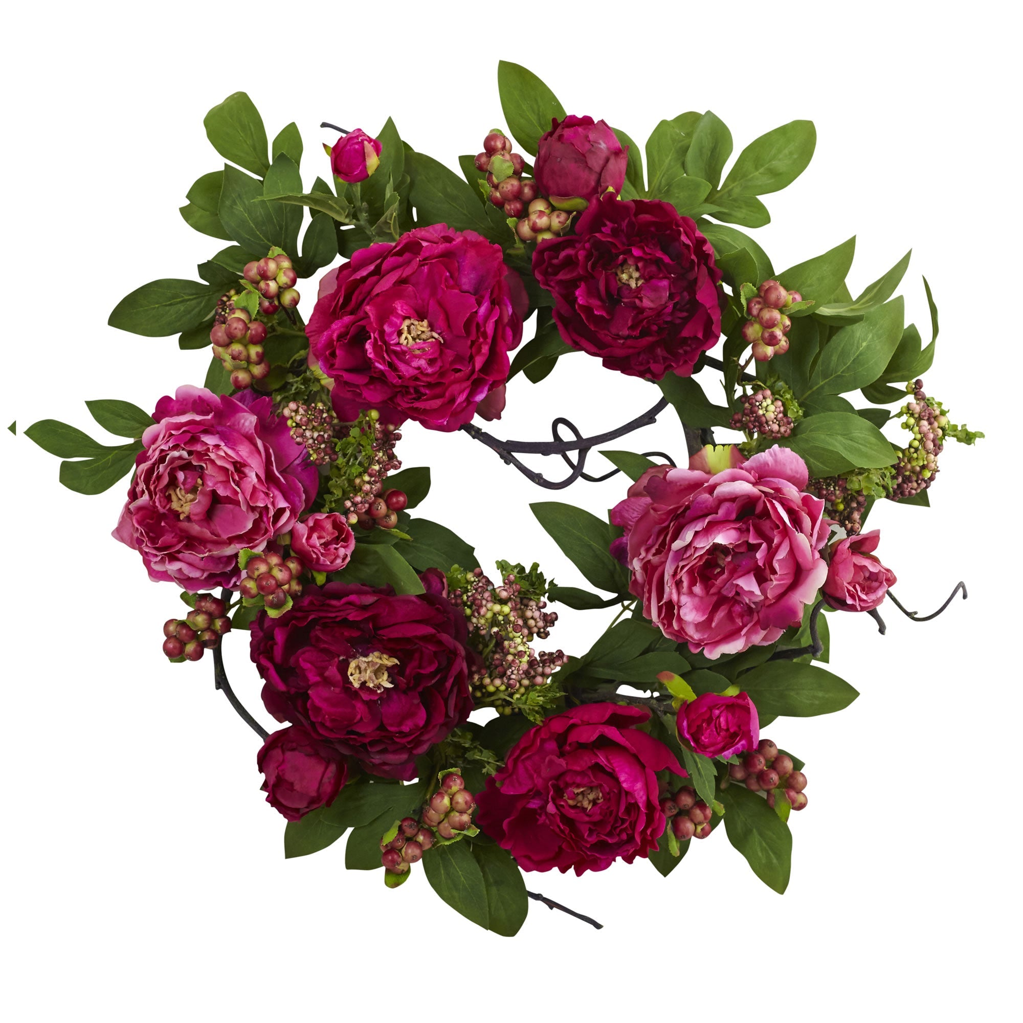 20'' Artificial Peony and Berry Silk Wreath | Zigeze