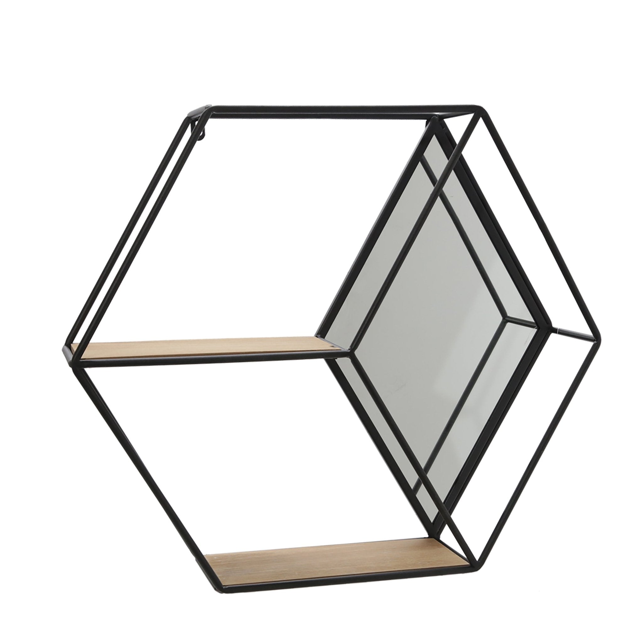20" Hexagon Mirrored Wall Shelf, Black | Zigeze
