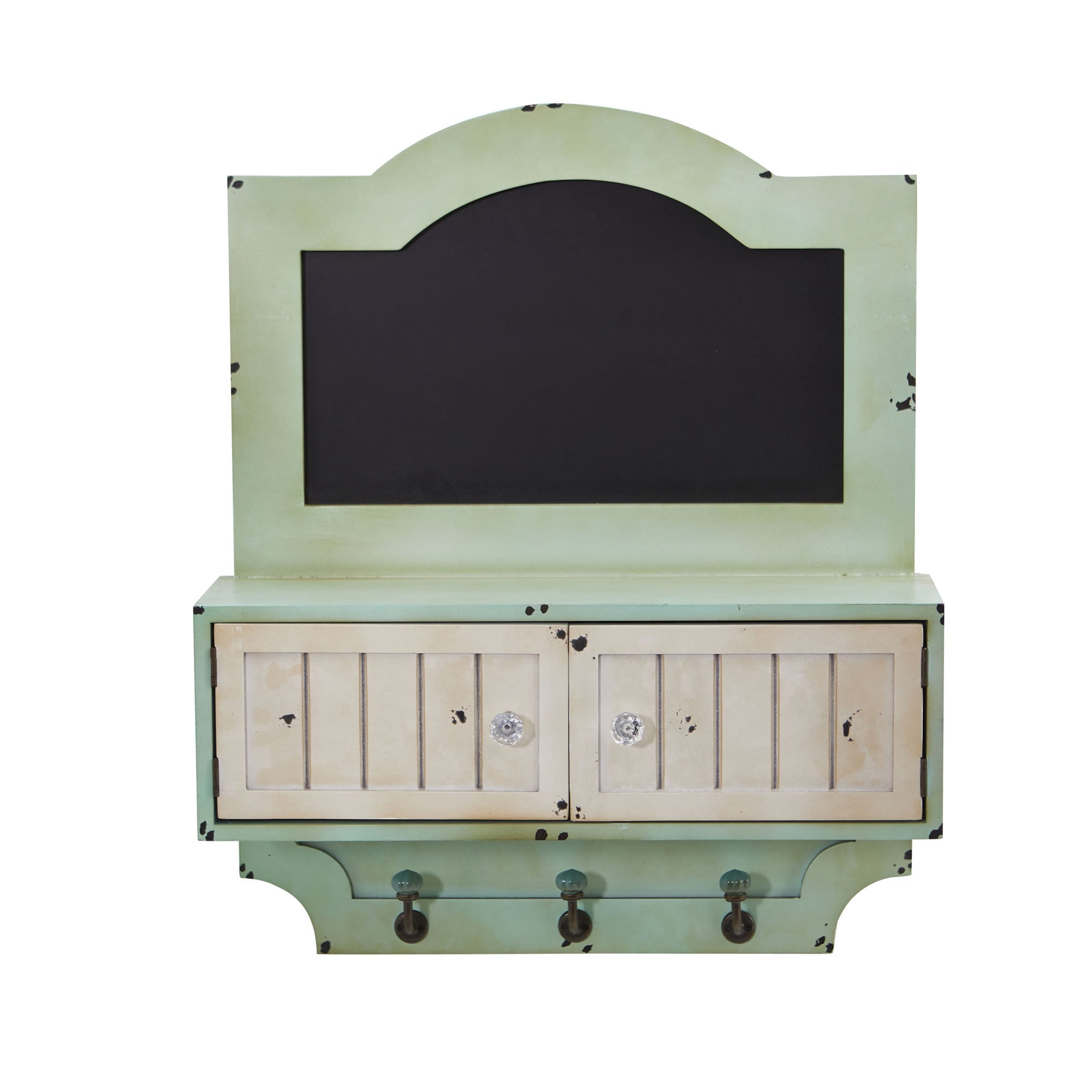 21.5" Vintage Chalkboard Wall Organizer With Doors and Hooks | Zigeze