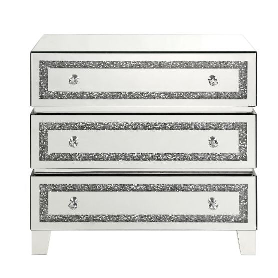 3 - Drawer Mirrored and Faux Diamond Cabinet | Zigeze