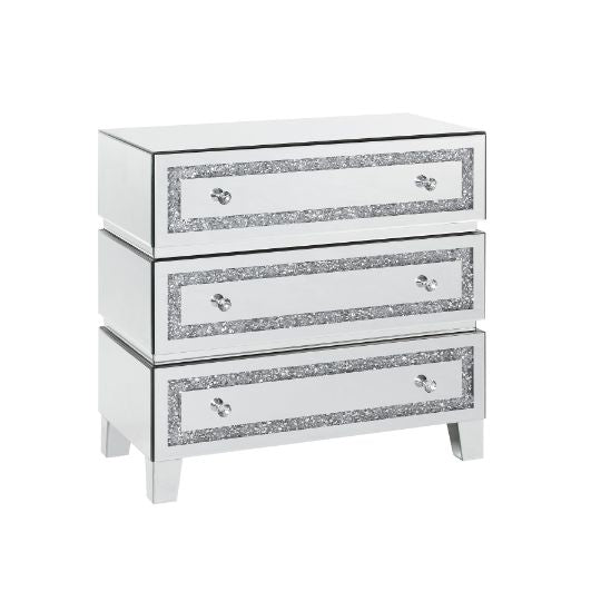 3 - Drawer Mirrored and Faux Diamond Cabinet | Zigeze