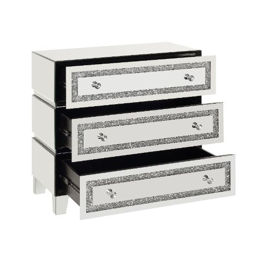3 - Drawer Mirrored and Faux Diamond Cabinet | Zigeze