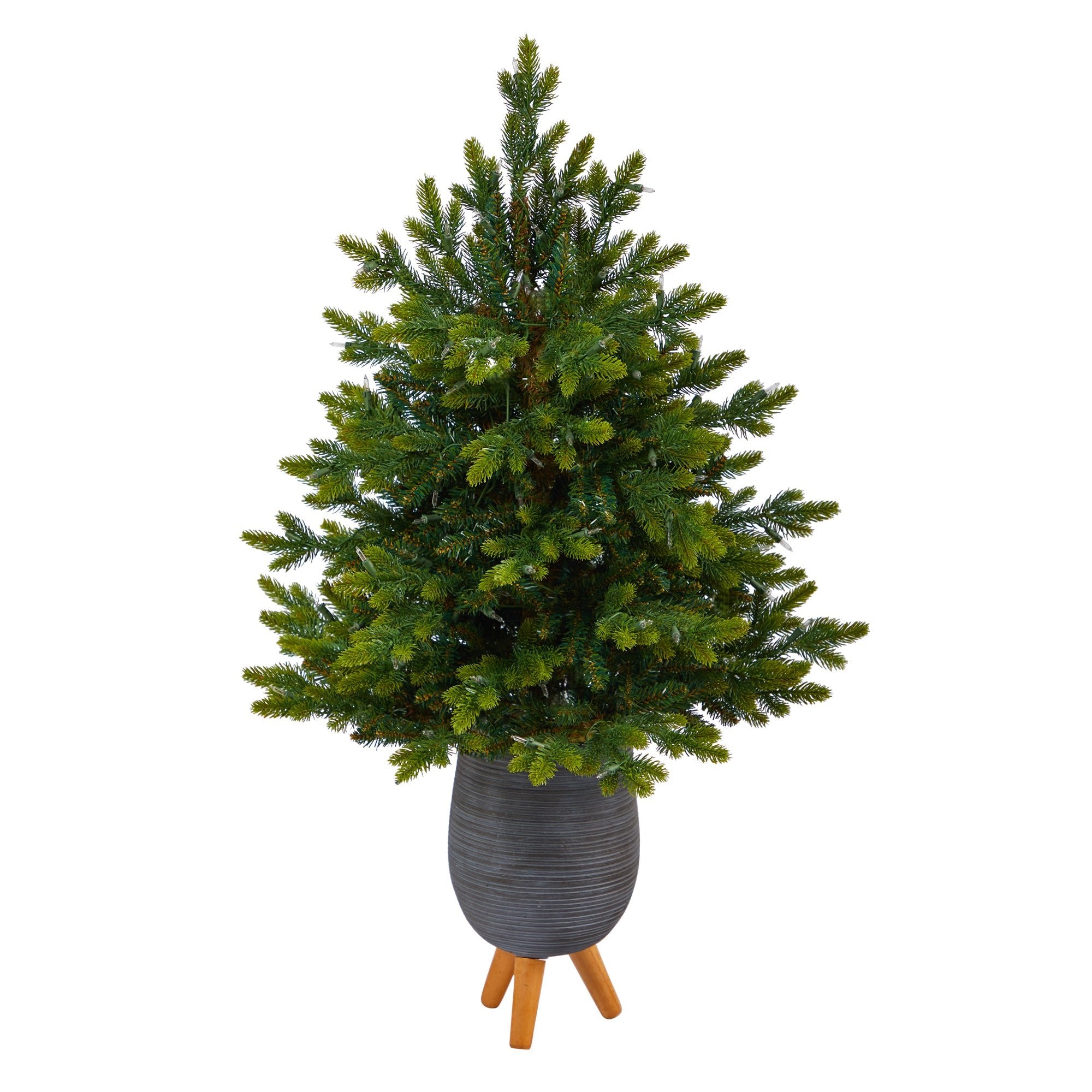 3.5' North Carolina Fir with 150 Clear Lights in Gray Planter | Zigeze