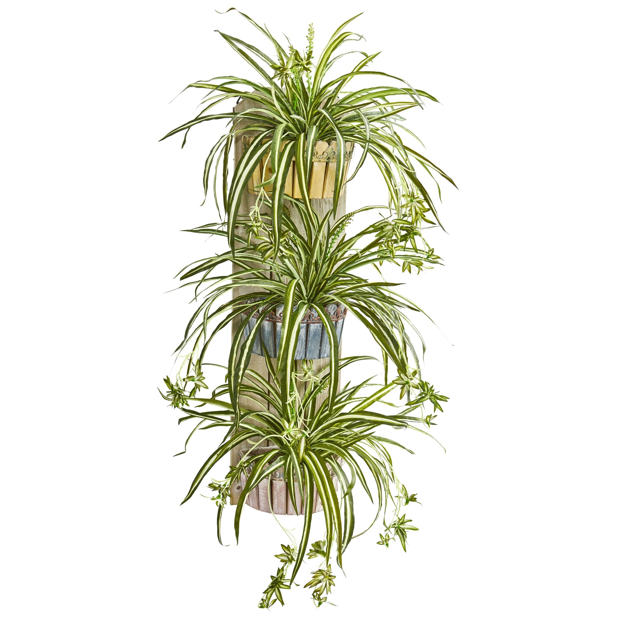 39" Spider Artificial Plant in Three - Tiered Wall Decor Planter | Zigeze