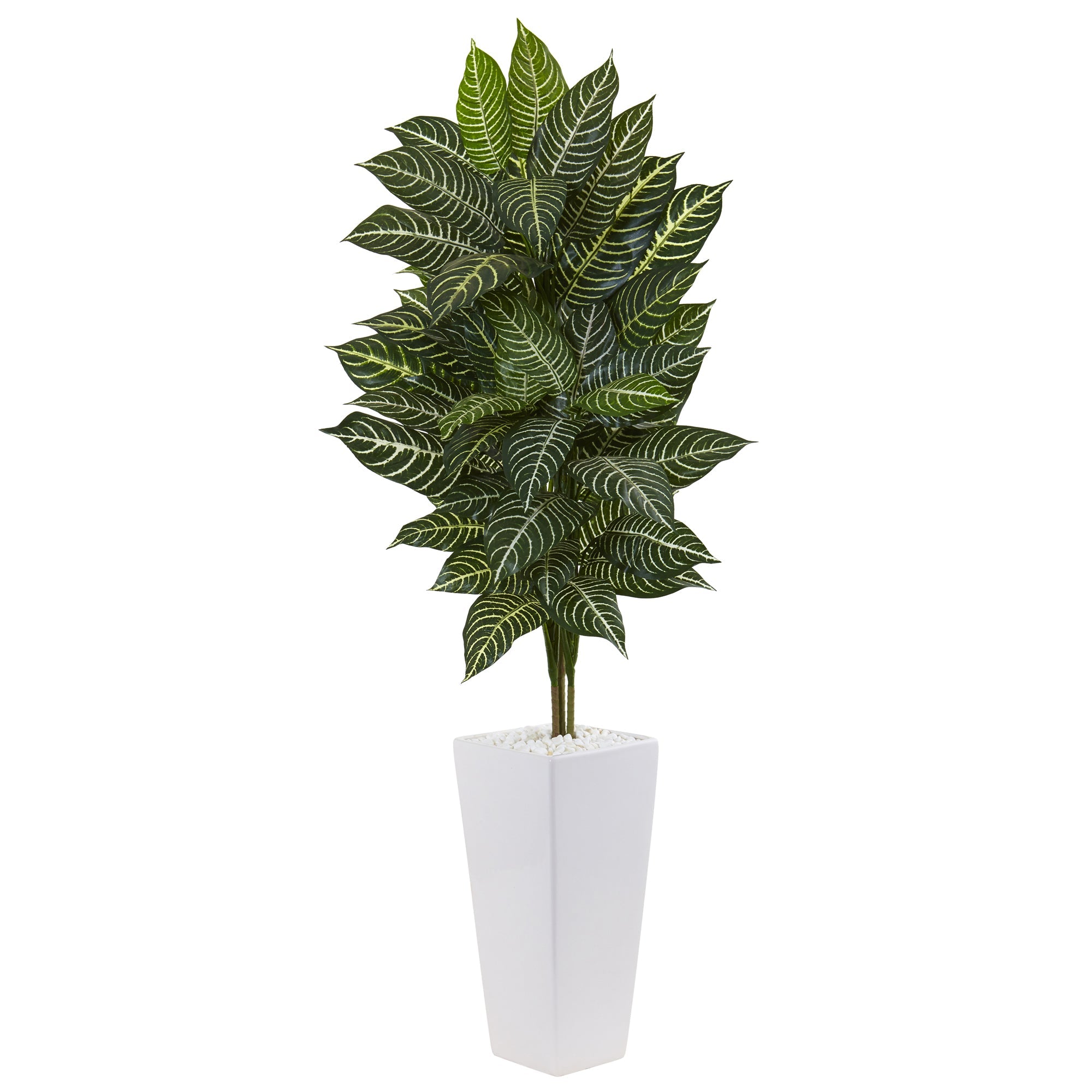 4' Artificial Zebra Plant in White Tower Planter | Zigeze