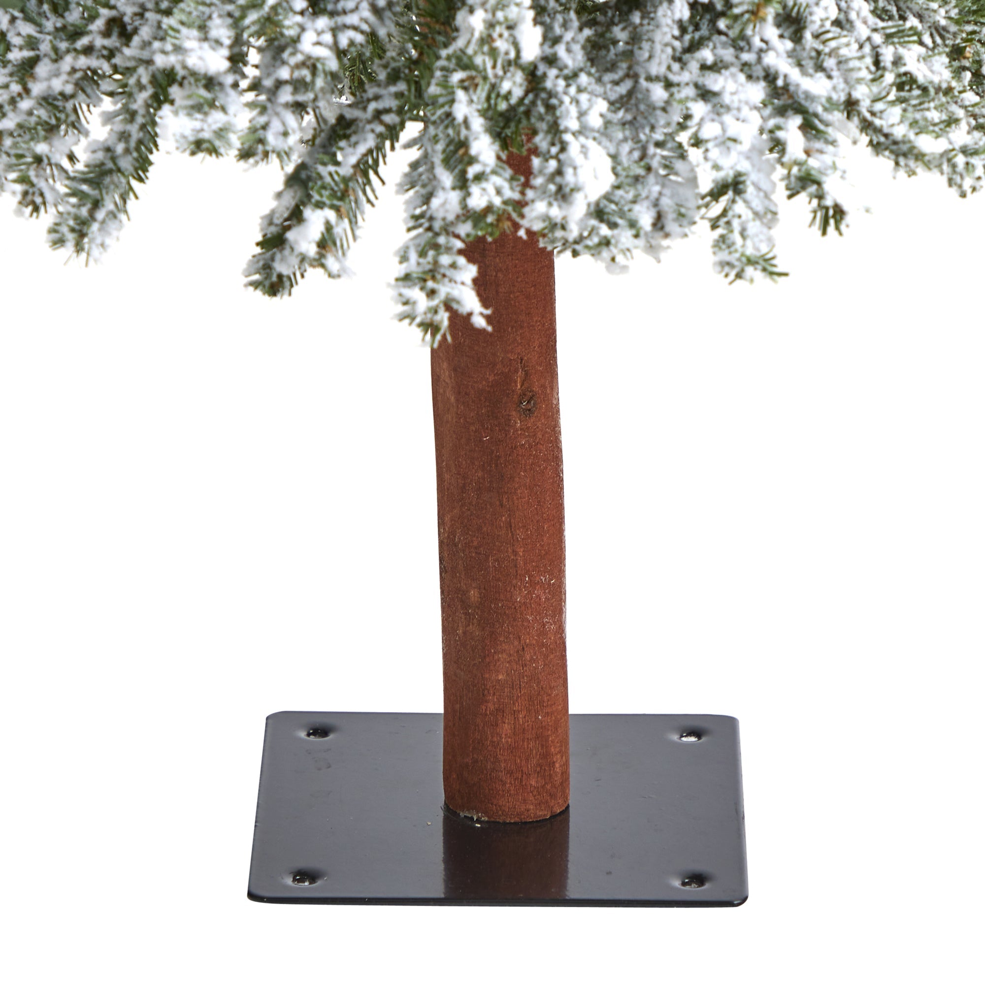 4' Flocked Grand Alpine Tree with 100 Clear Lights on Natural Trunk | Zigeze