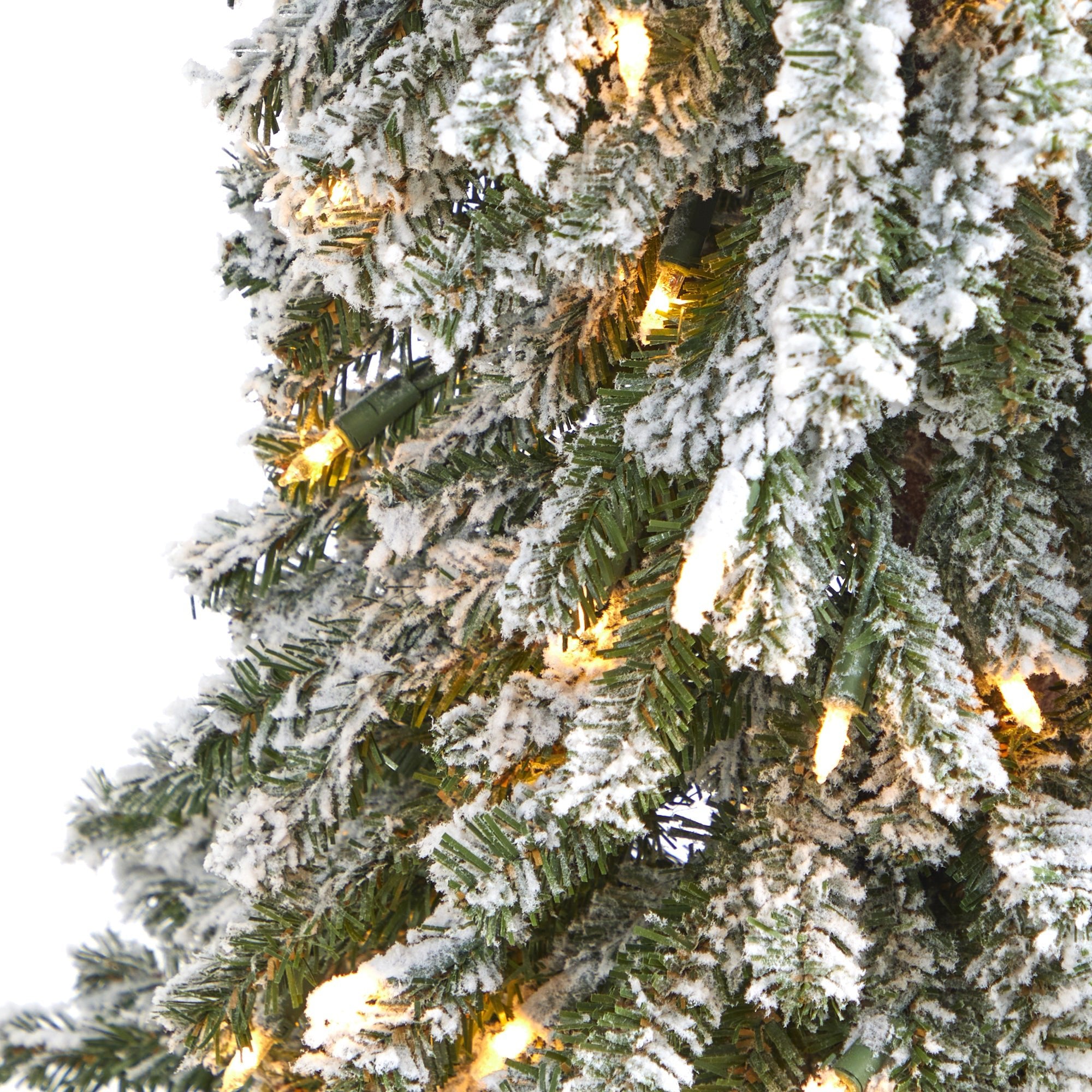 4' Flocked Grand Alpine Tree with 100 Clear Lights on Natural Trunk | Zigeze