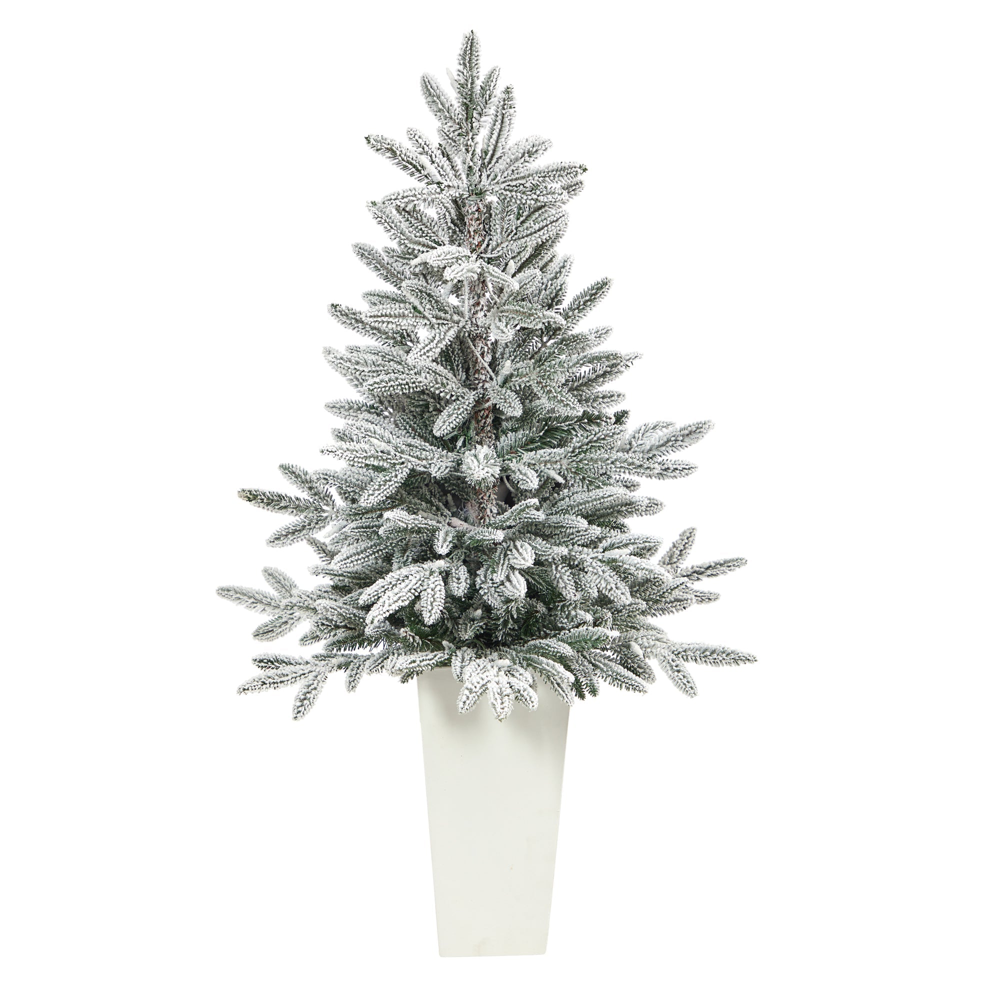 44" Flocked Manchester Spruce Tree with 50 Lights in White Planter | Zigeze