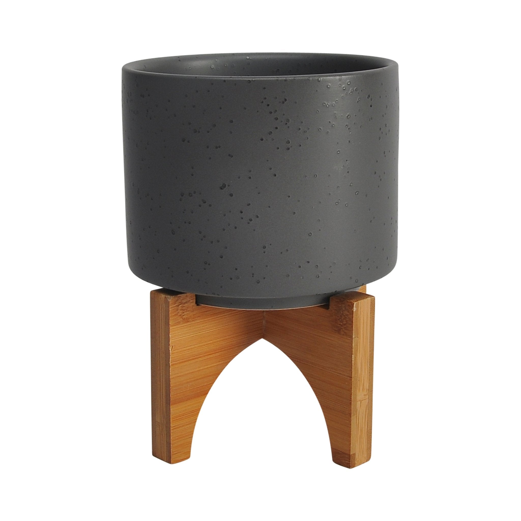 5" Planter with Wood Stand, Matte Gray | Zigeze