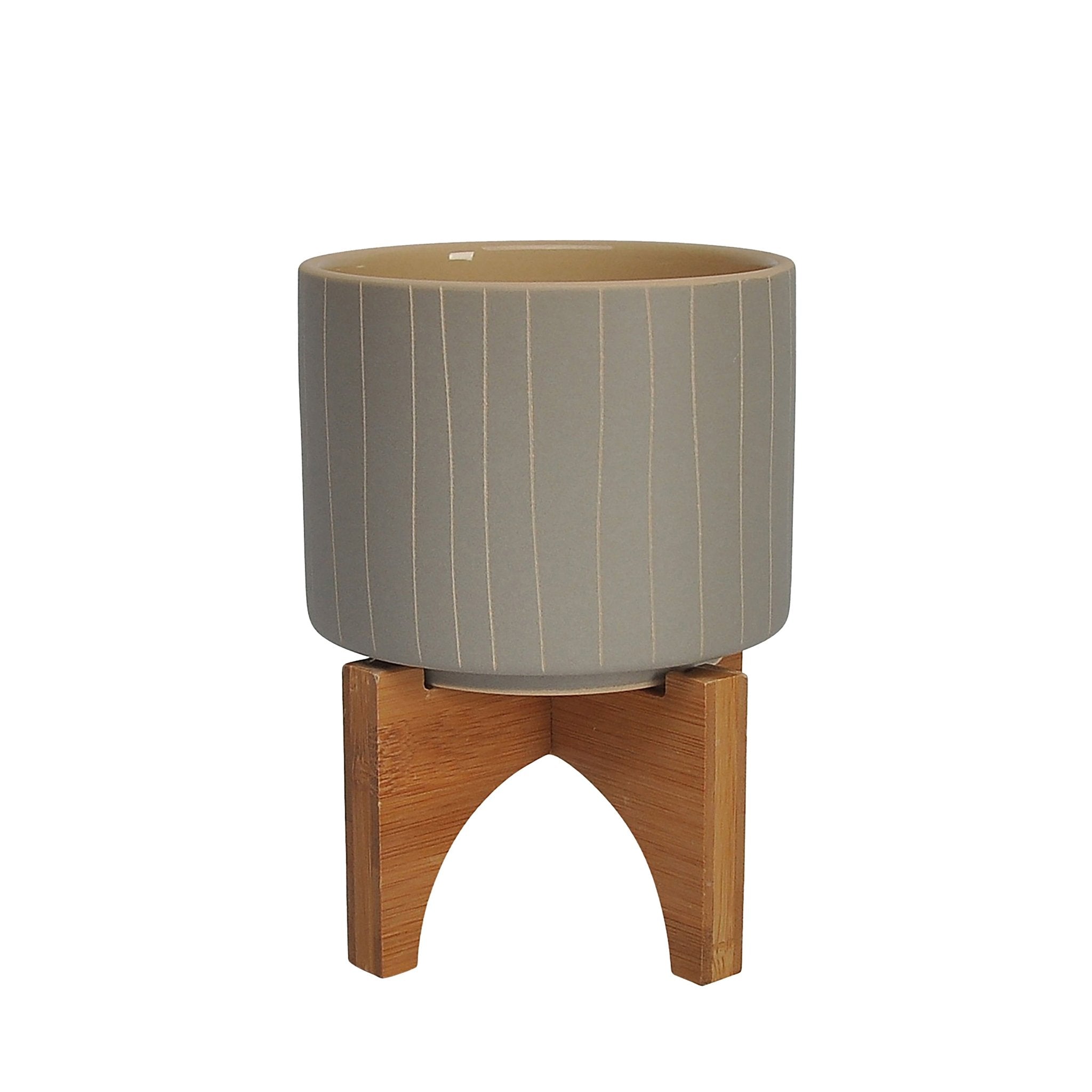 5" Stripes Planter with Stand, Tan | Zigeze