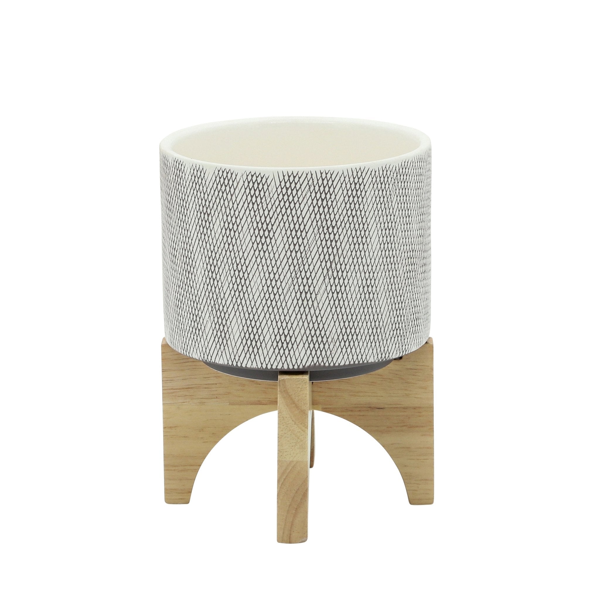 5" Stripes Planter with Stand, Tan | Zigeze