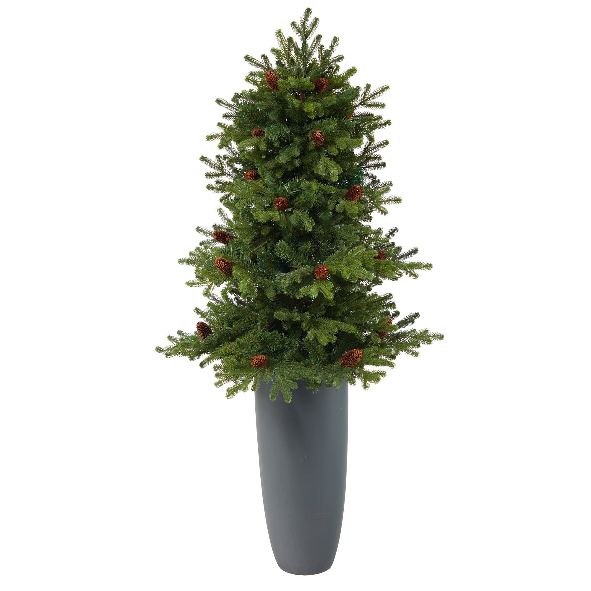 5' Yukon Mountain Fir, 100 Clear Lights in Gray Planter | Zigeze