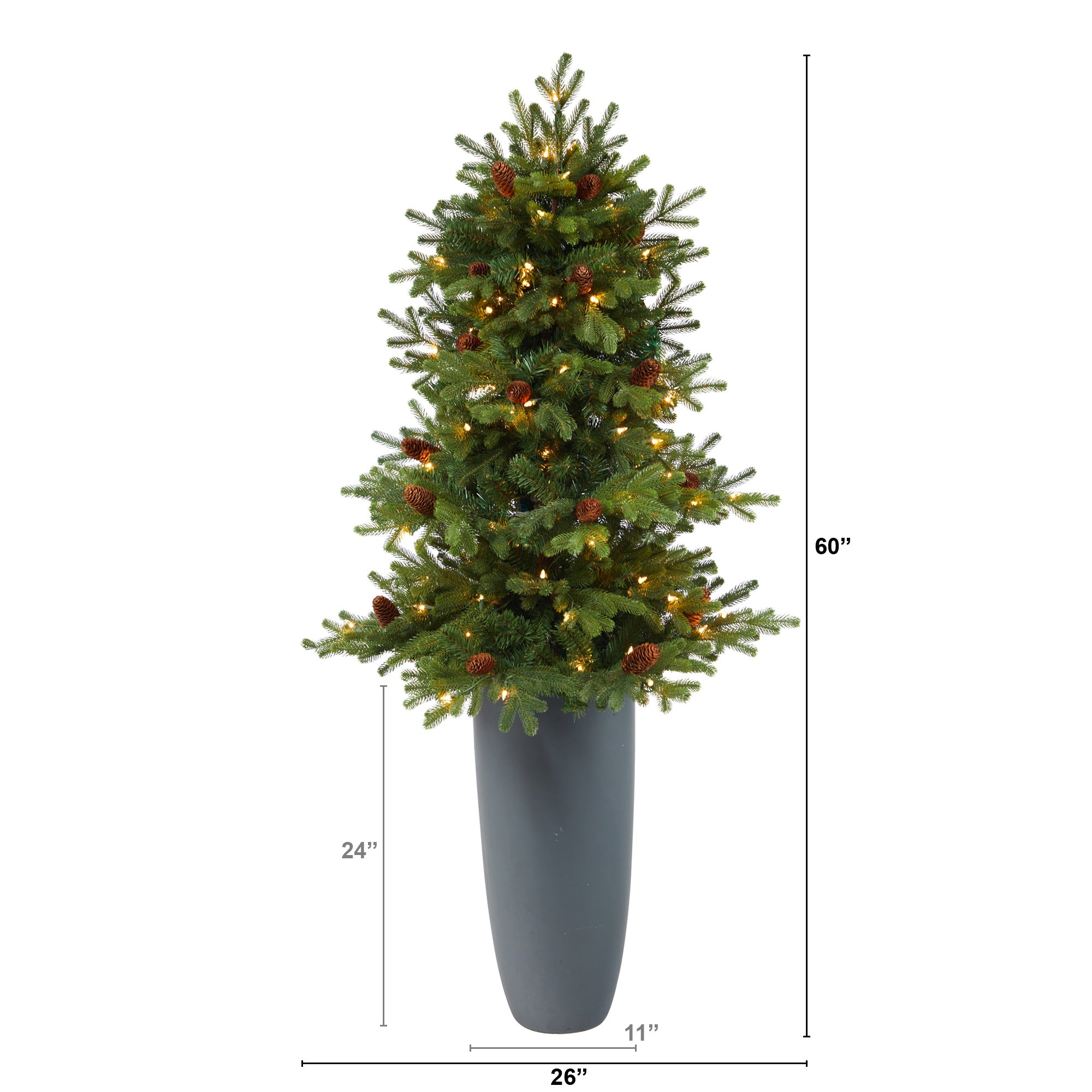 5' Yukon Mountain Fir, 100 Clear Lights in Gray Planter | Zigeze