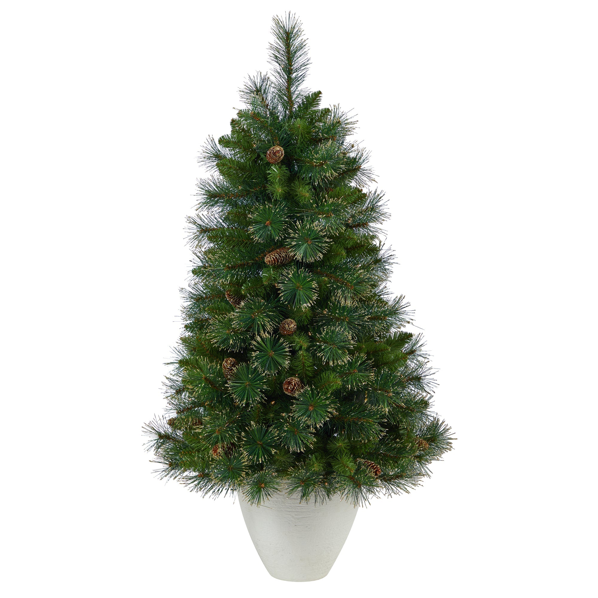 50" Washington Pine, 100 Clear Lights in White Planter | Zigeze