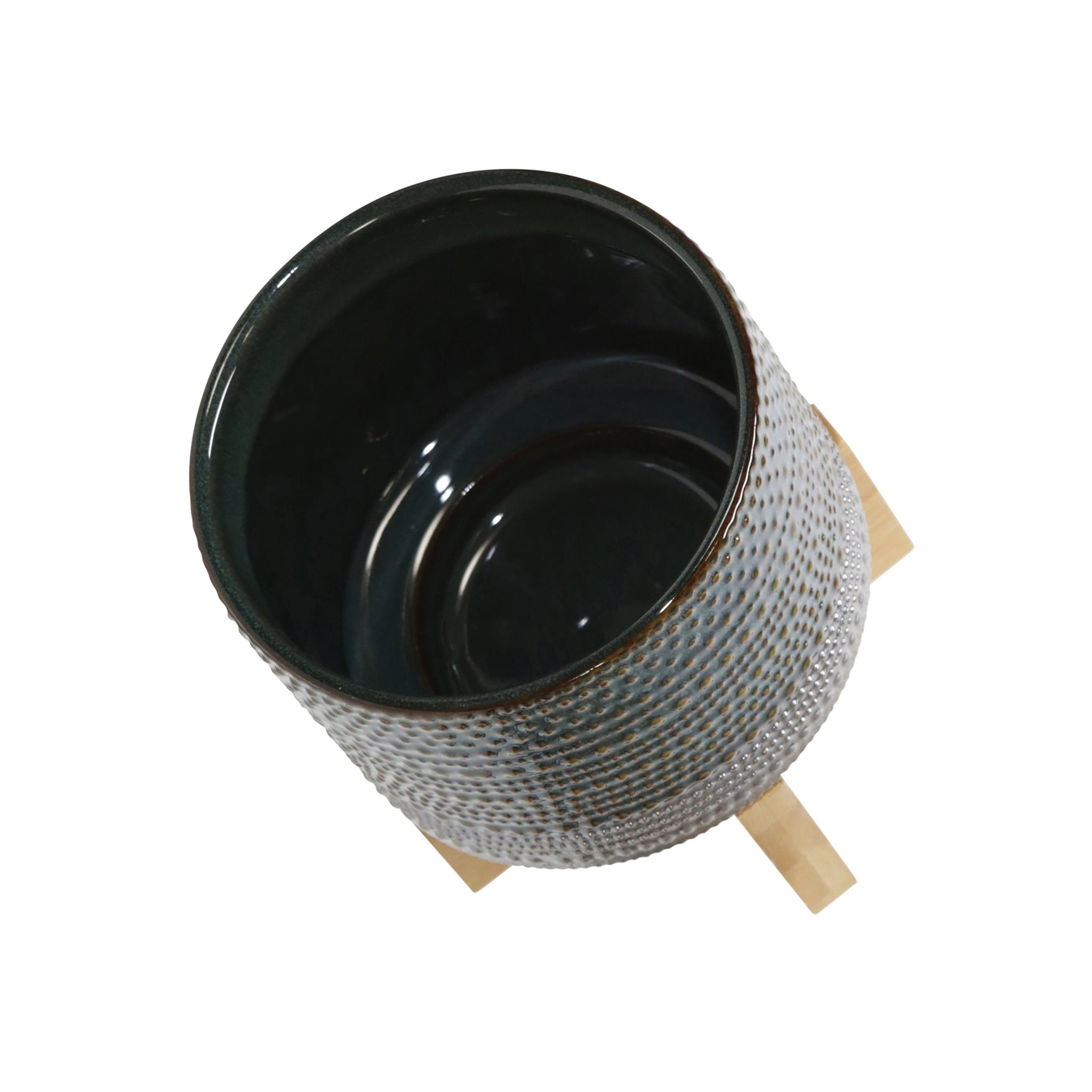 6" Dotted Planter with Wood Stand, Green | Zigeze