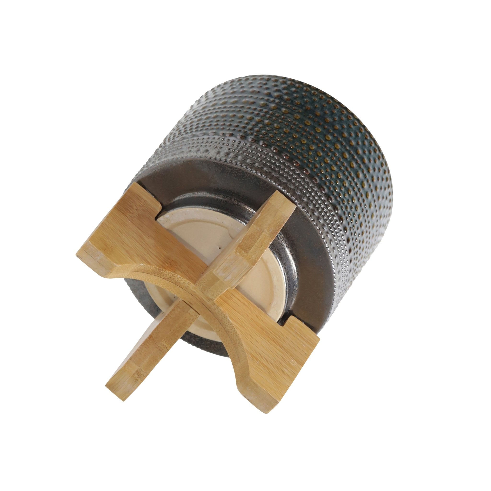 6" Dotted Planter with Wood Stand, Green | Zigeze