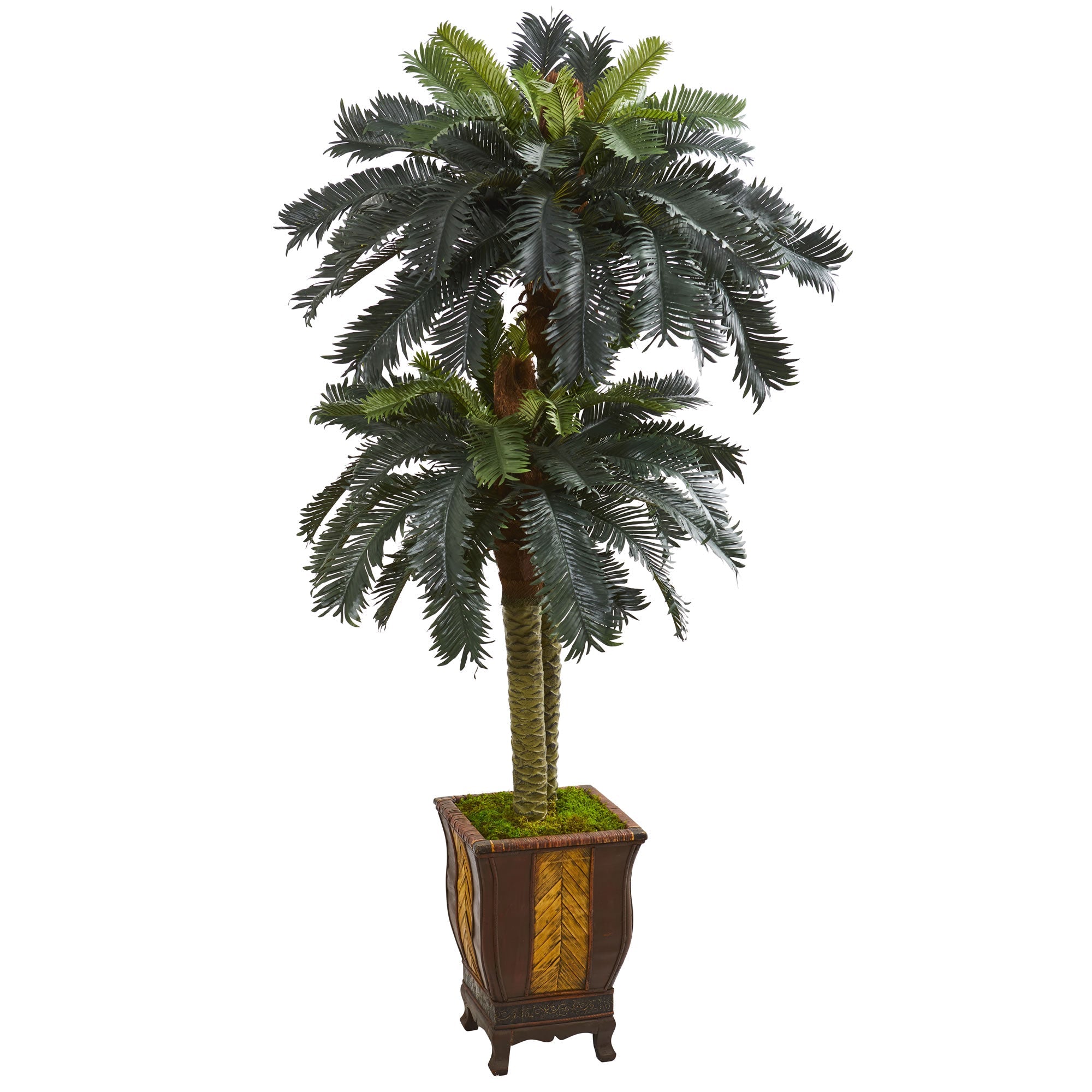 6' Double Sago Palm Artificial Tree in Designer Planter | Zigeze
