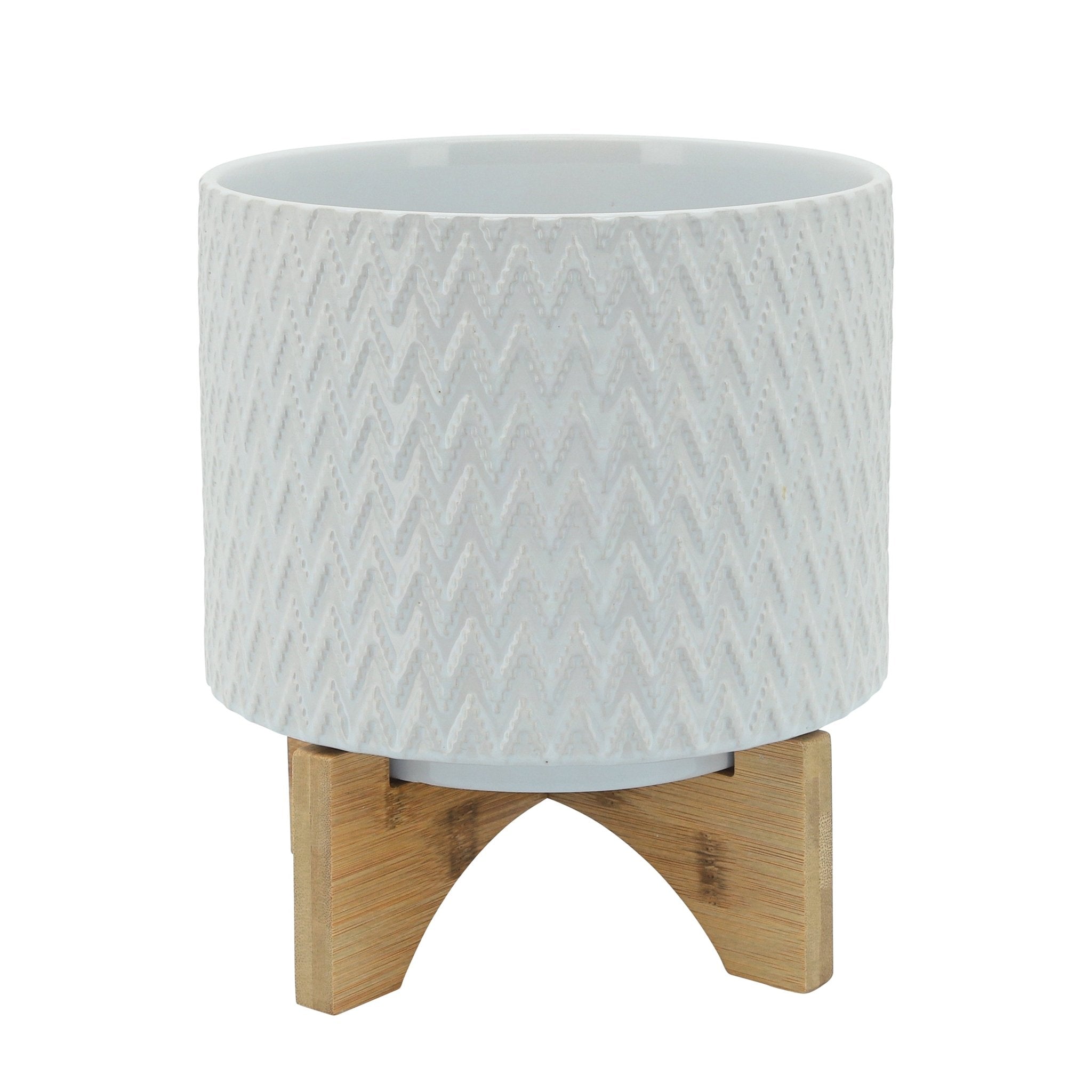 8" Chevron Planter with Stand, White | Zigeze