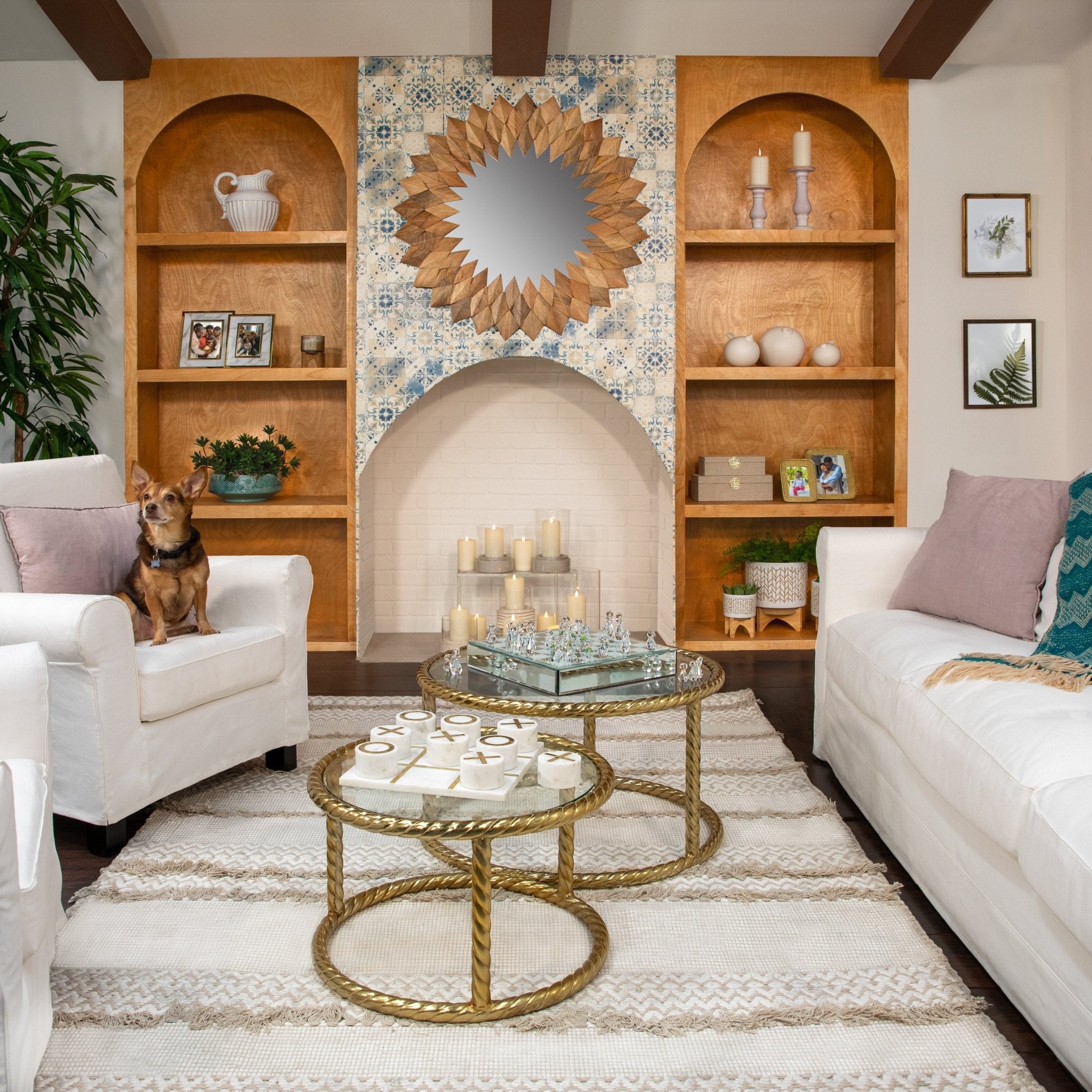 8" Chevron Planter with Wood Stand, Beige | Zigeze