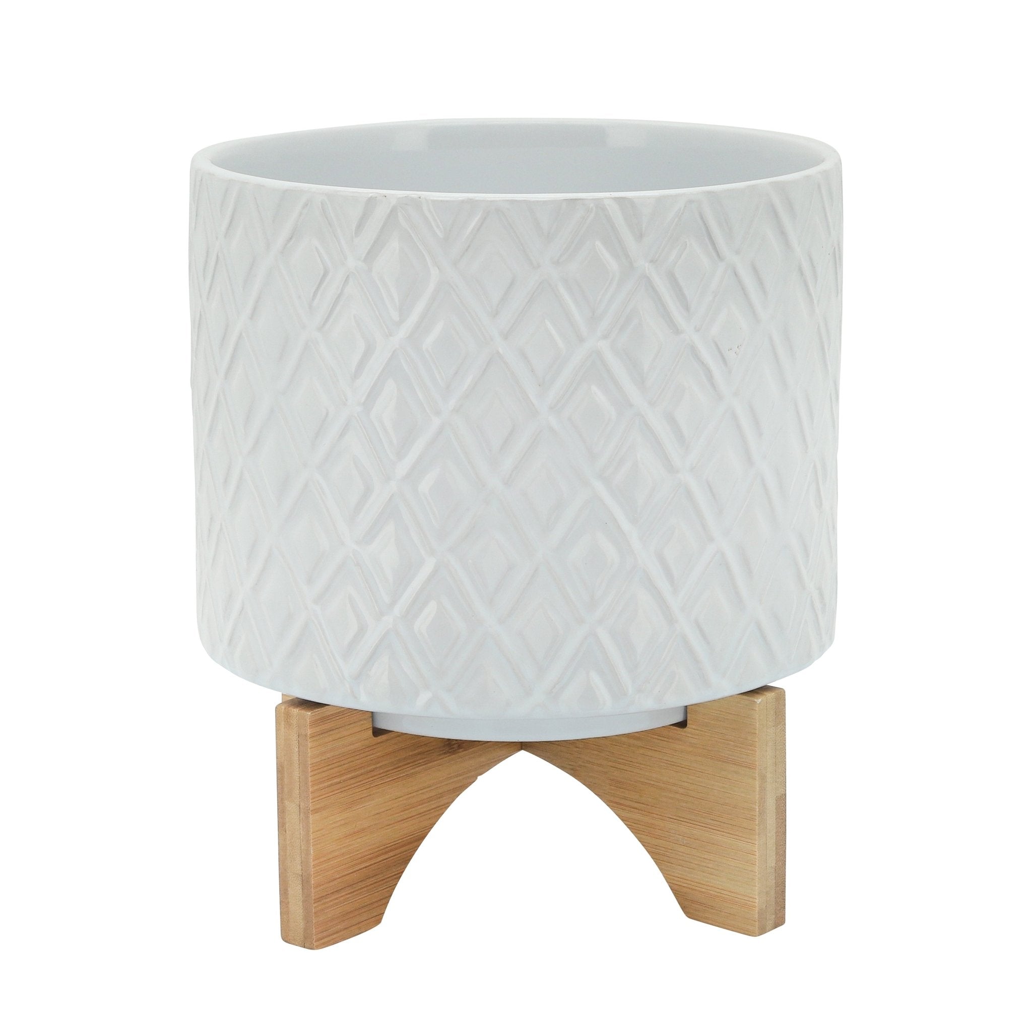 8" Diamond Planter with Stand, White | Zigeze
