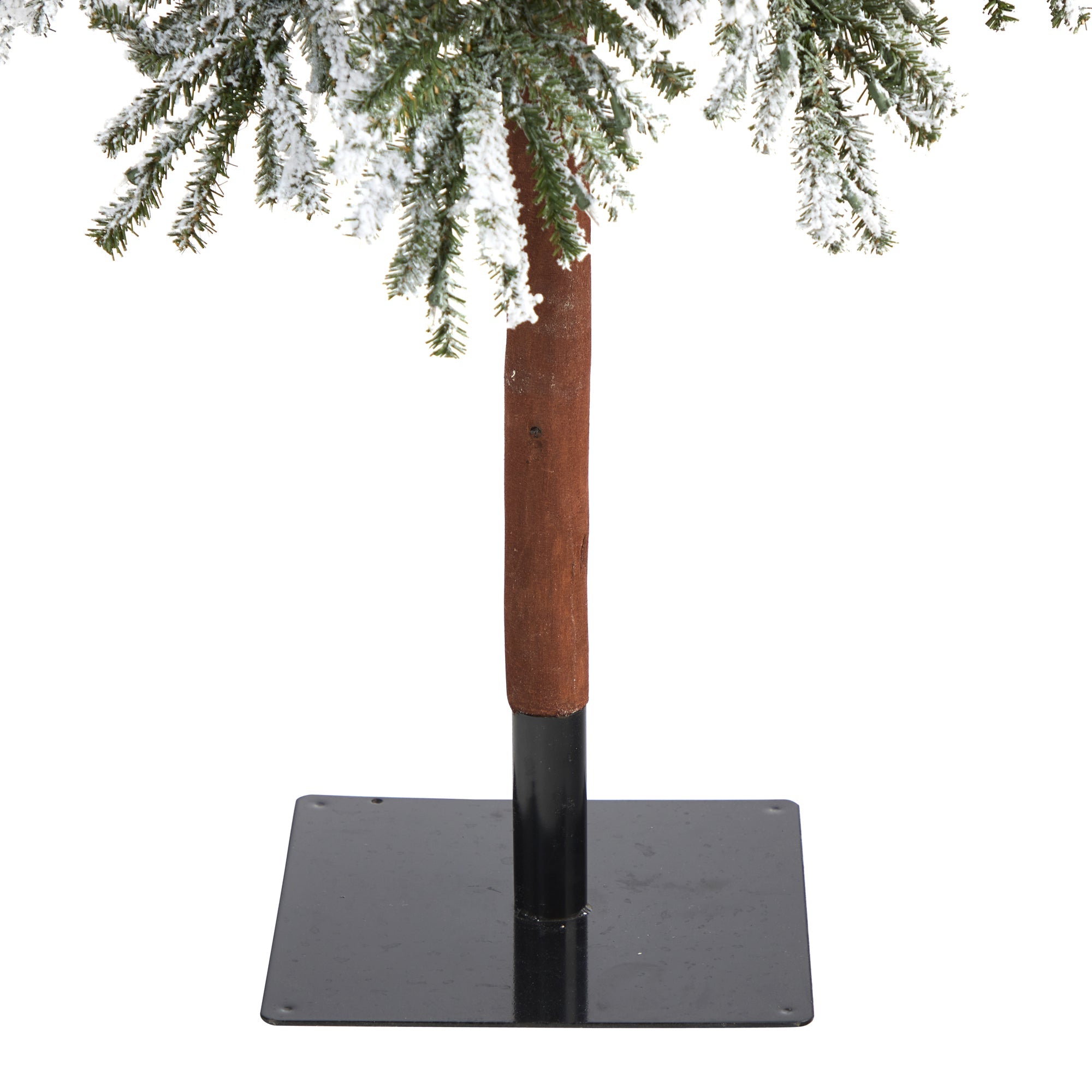 9' Flocked Grand Alpine Tree on Natural Trunk, 600 Clear Lights | Zigeze