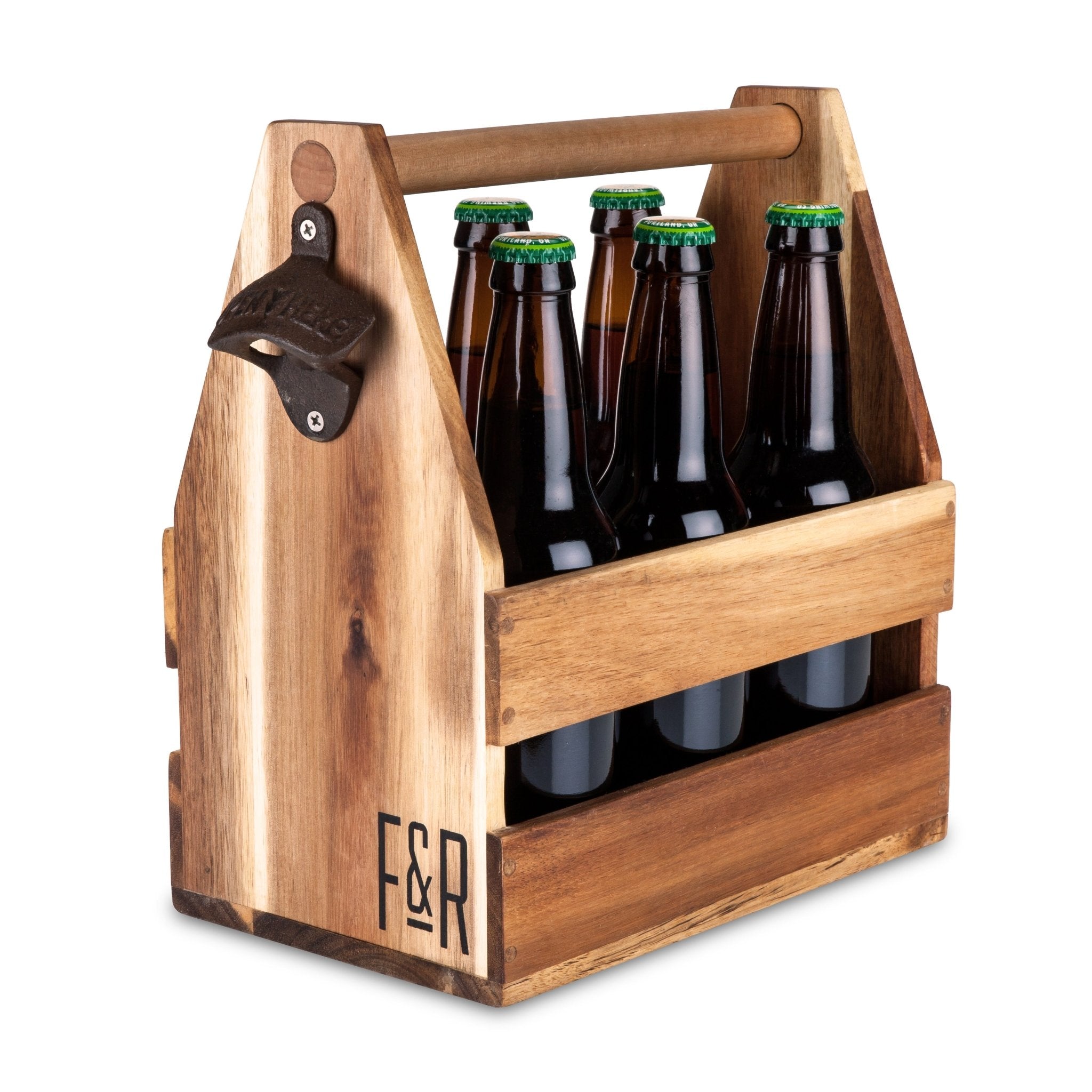 Acacia Wood Reusable Beer Caddy with Opener | Zigeze