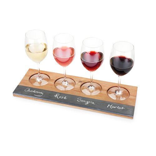 Acacia Wood Wine Flight Board with Soapstone Chalk | Zigeze