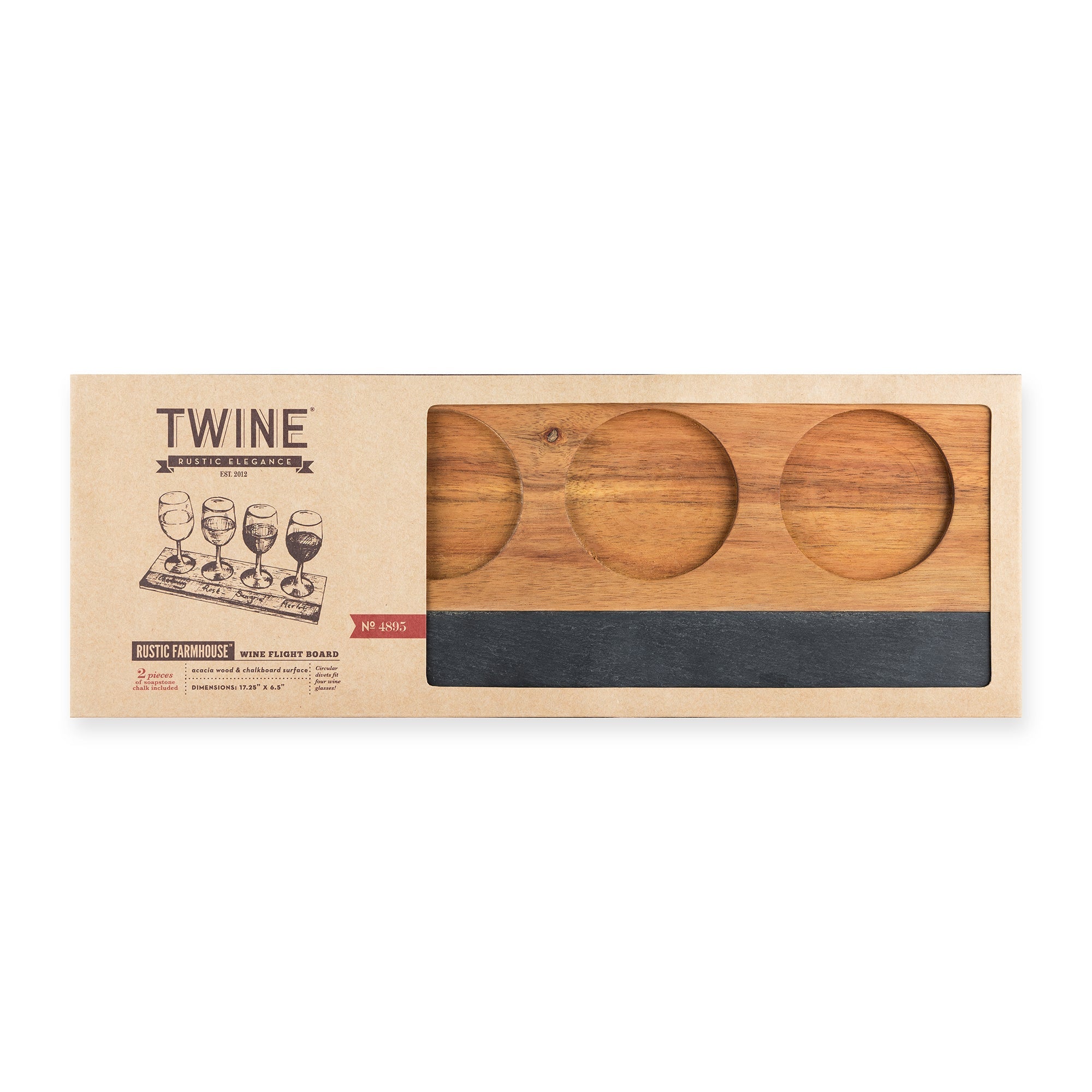 Acacia Wood Wine Flight Board with Soapstone Chalk | Zigeze