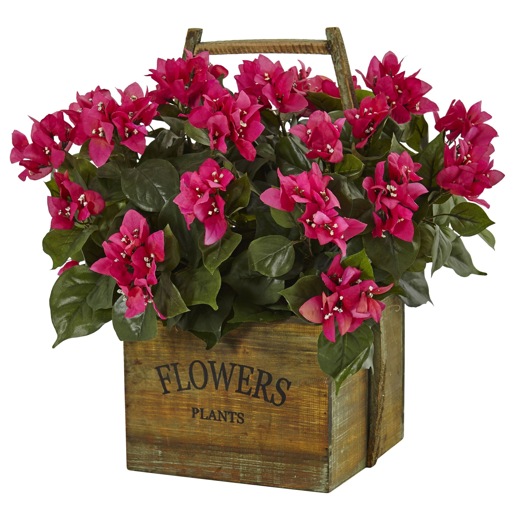 Artificial Bougainvillea in Rustic Wood Planter | Zigeze