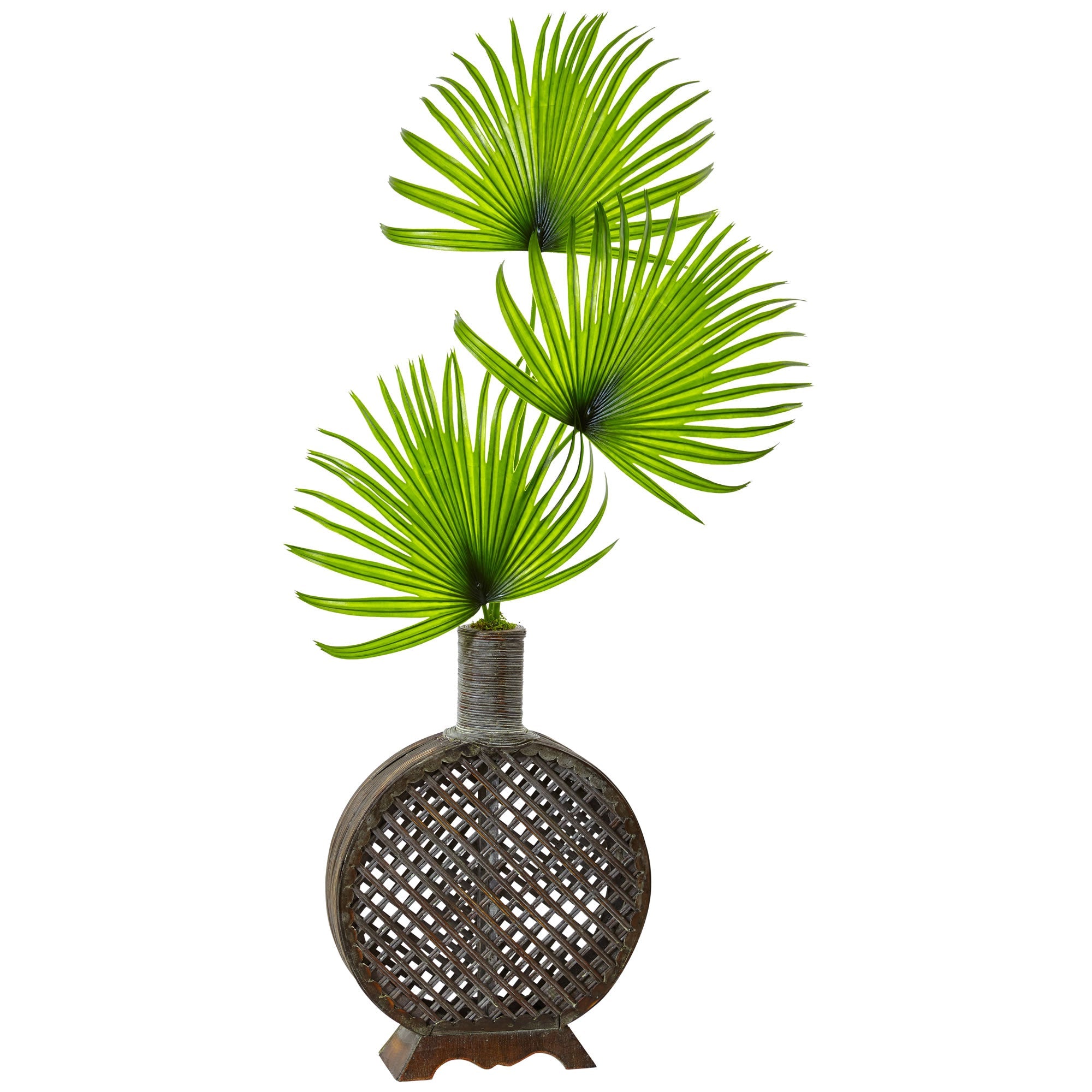 Artificial Fan Palm in an Open Weave Vase | Zigeze