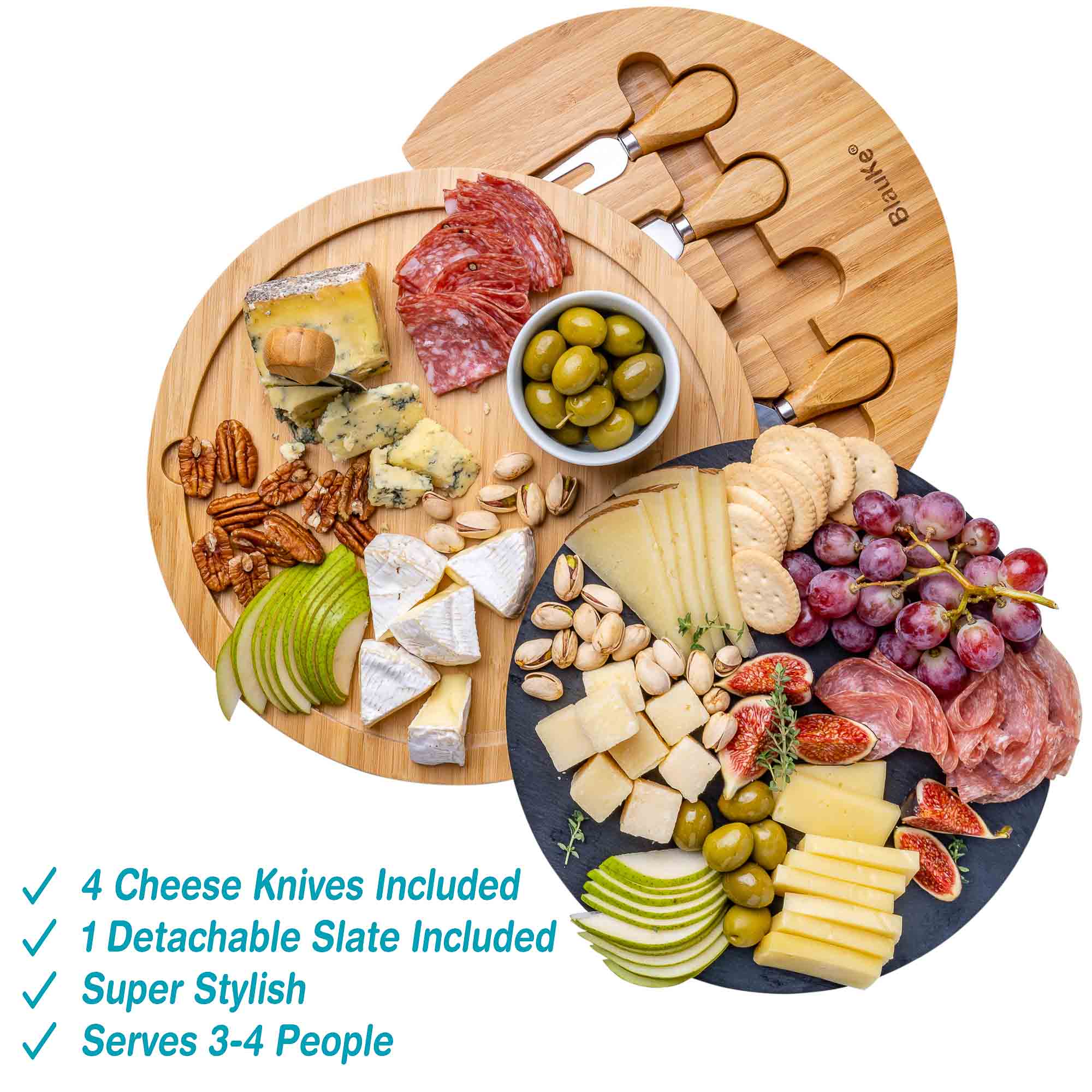Bamboo Cheese Board with Knife Set and Removable Slate | Zigeze