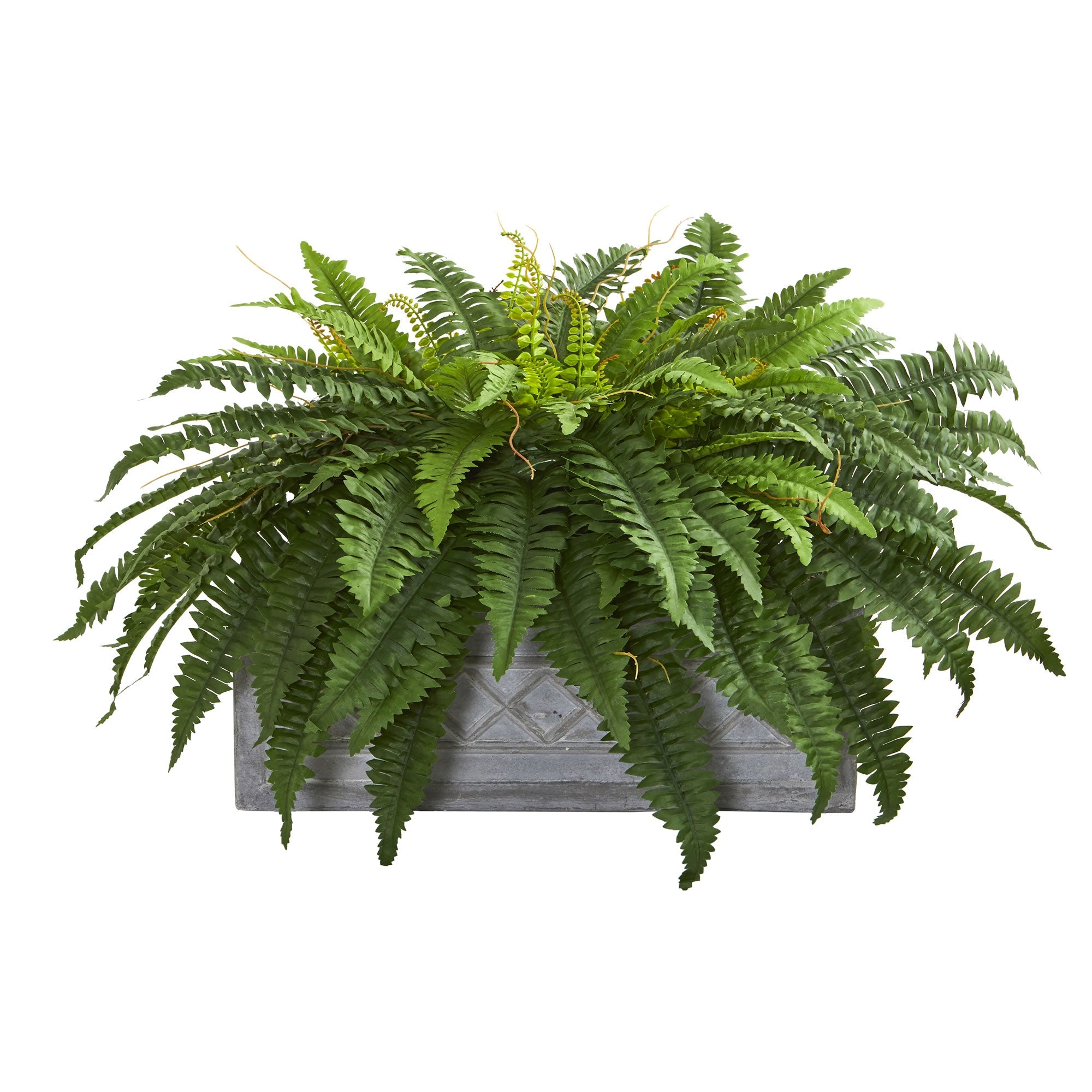 Boston Fern Artificial Plant in Stone Planter | Zigeze