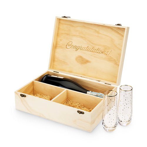 Celebrate Wood Champagne Box with Set of Flutes | Zigeze