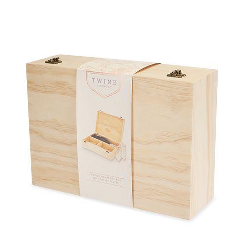 Celebrate Wood Champagne Box with Set of Flutes | Zigeze
