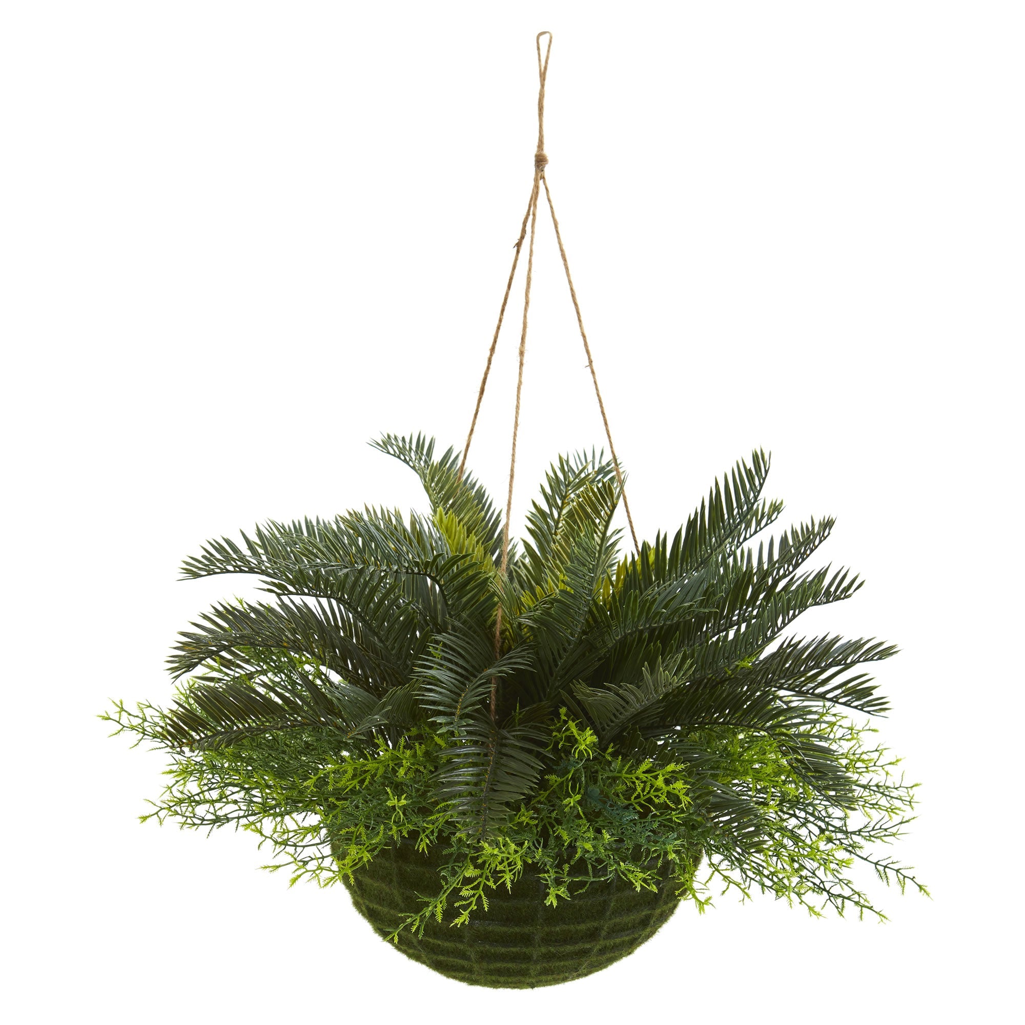 Cycas Artificial Plant in Mossy Hanging Basket | Zigeze