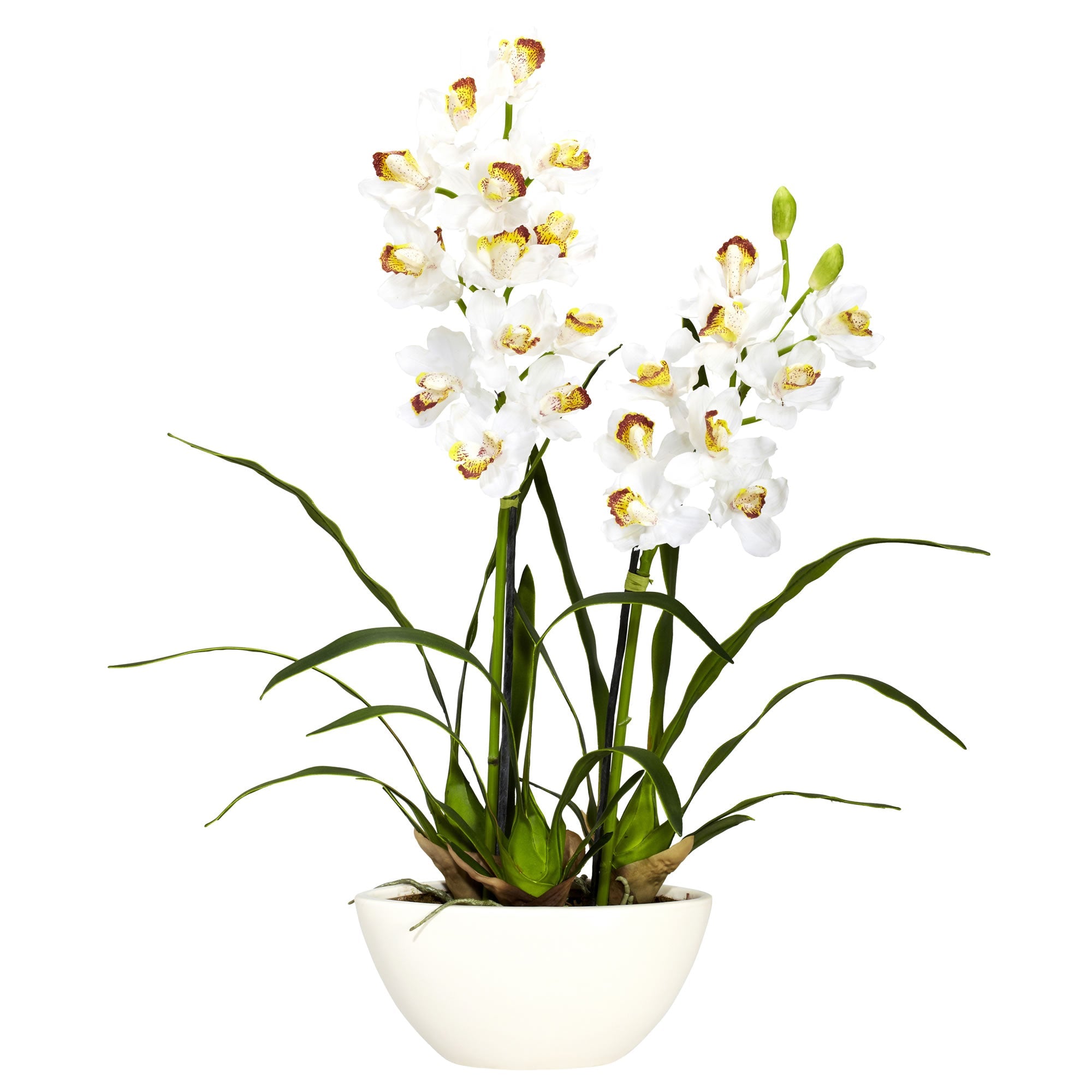 Cymbidium with White Vase Silk Flower Arrangement | Zigeze