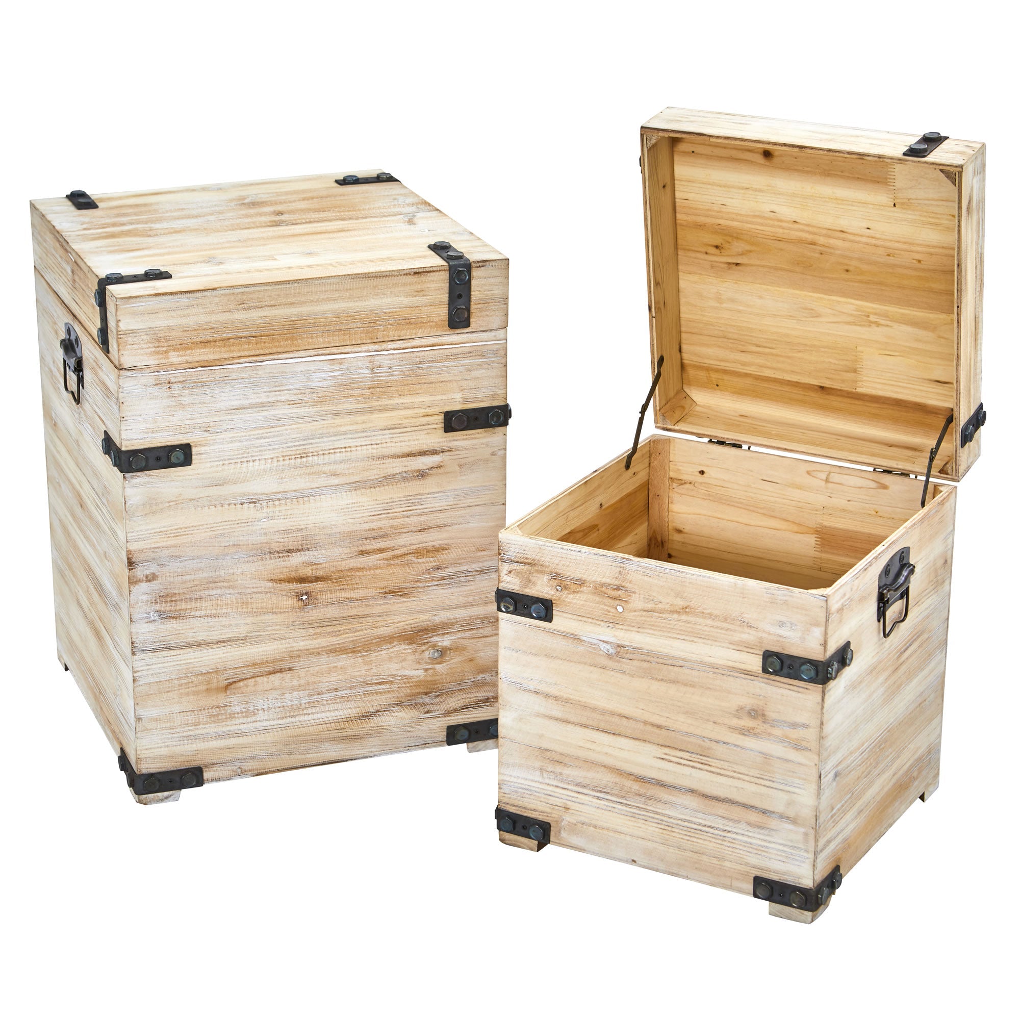 Decorative White Wash Storage Boxes (Set of 2) | Zigeze