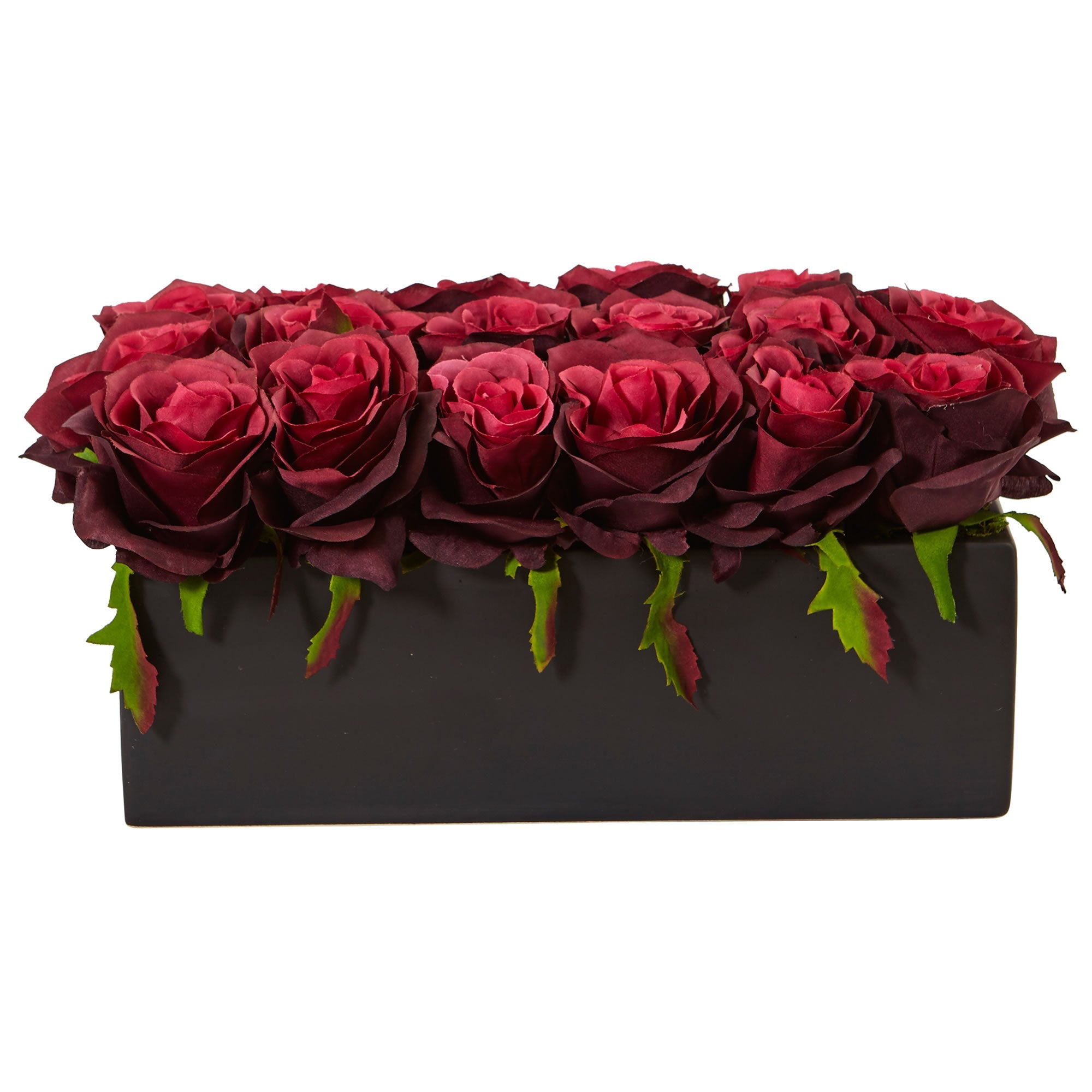 Faux Burgundy Roses in Rectangular Planter | Zigeze
