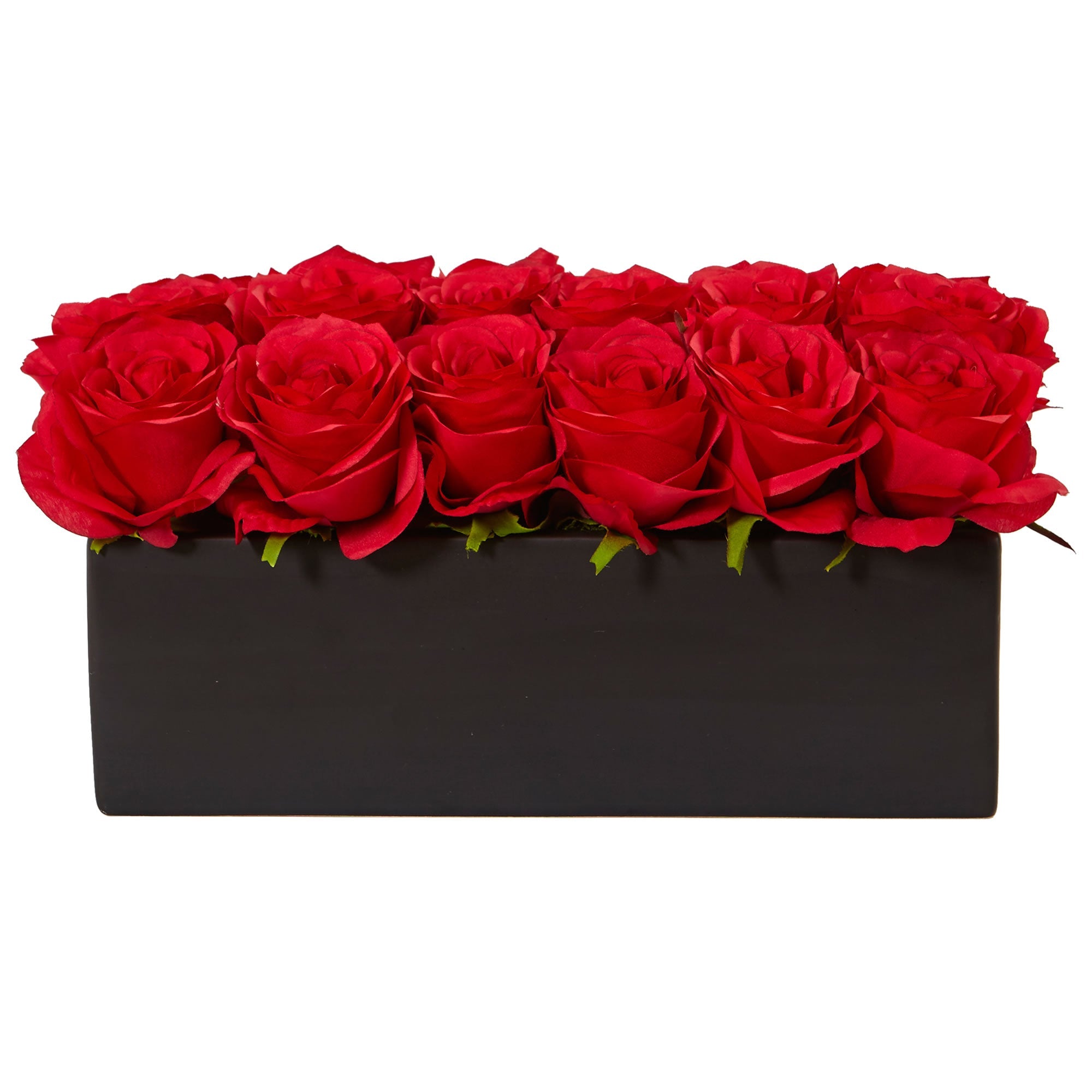 Faux Red Roses in Black Rectangular Planter | Zigeze