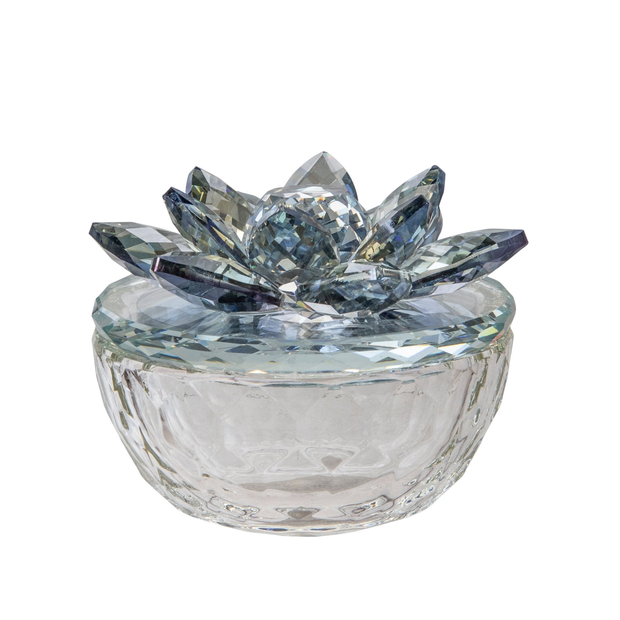 Glass Trinket Box Clear with Blue Lotus Top | Zigeze