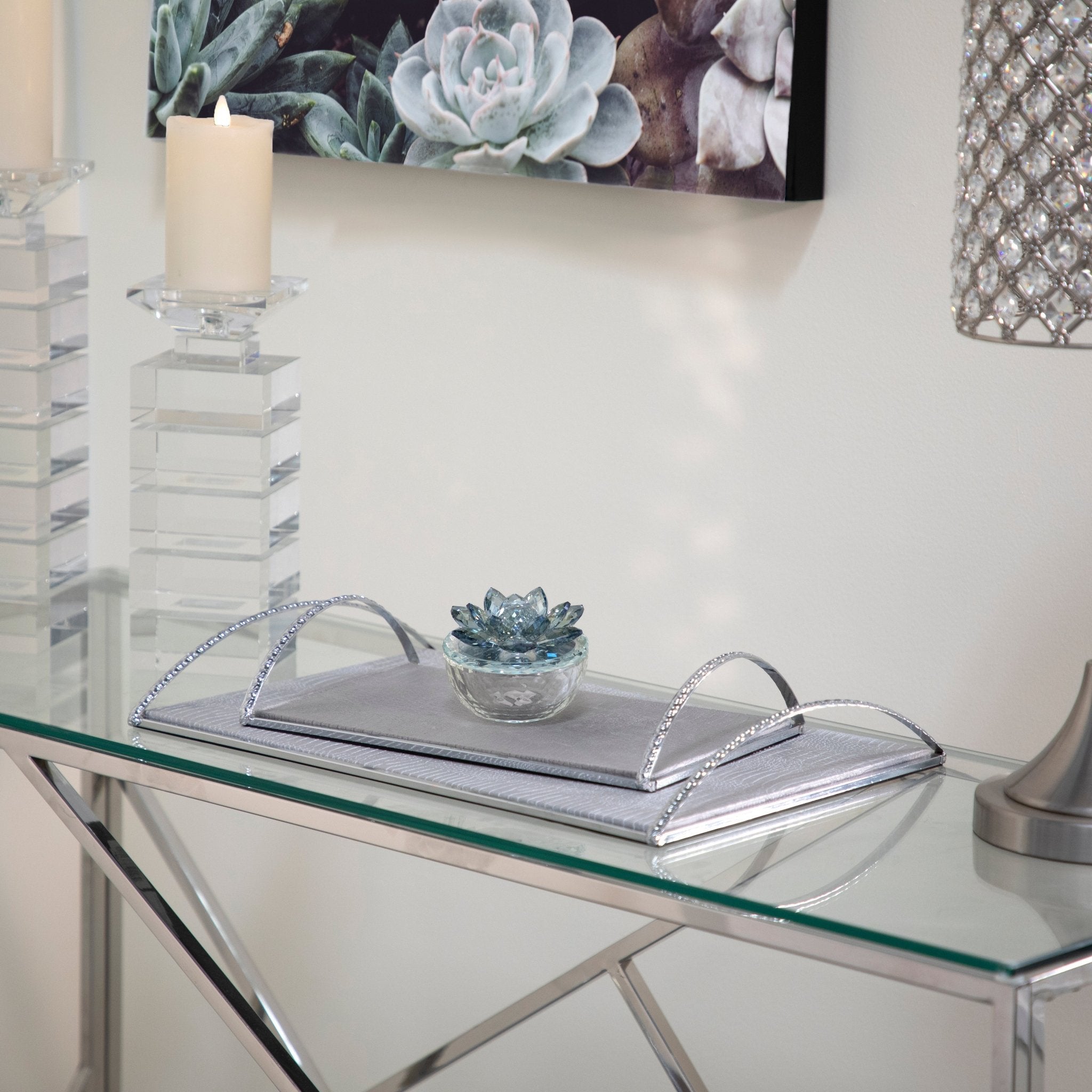 Glass Trinket Box Clear with Blue Lotus Top | Zigeze