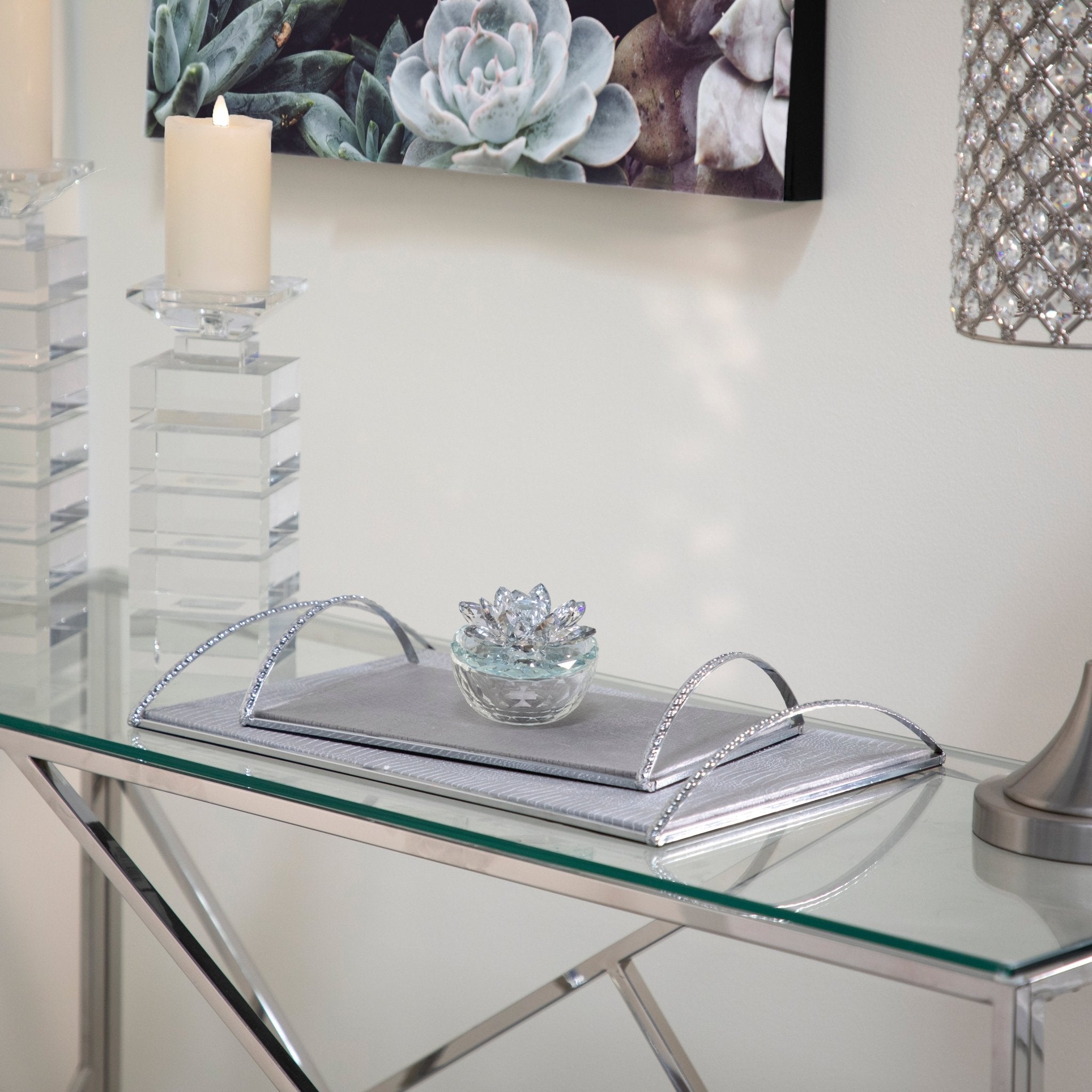 Glass Trinket Box Clear with Silver Lotus Top | Zigeze