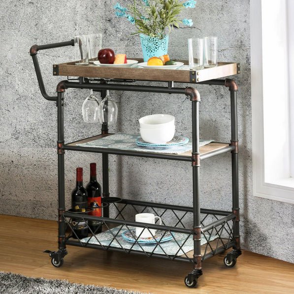 Industrial Style Pipe Frame Serving Cart | Zigeze