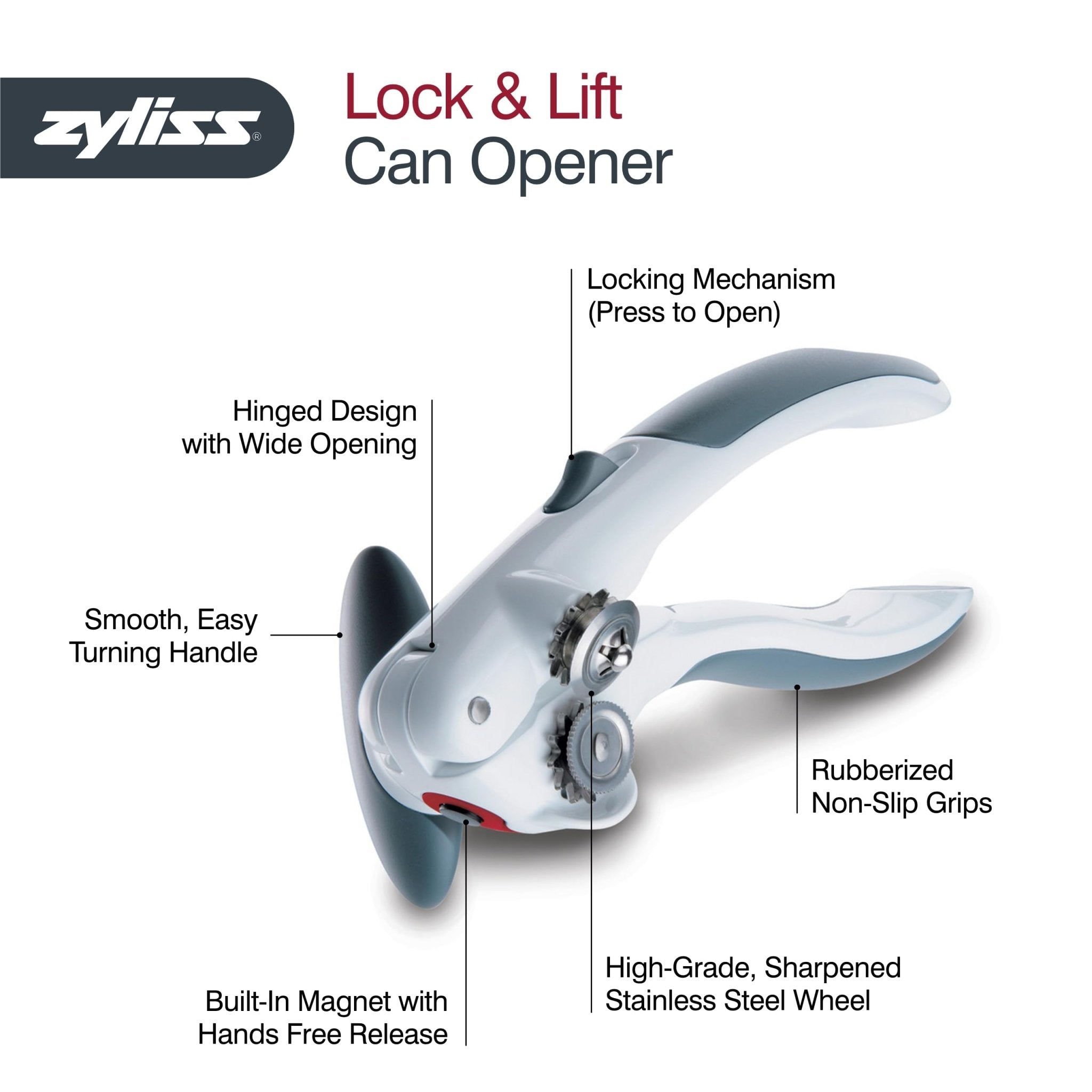 Manual Lock N' Lift Magnetic Can Opener, Gray | Zigeze