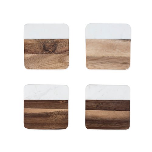 Marble & Acacia Coasters, Set of 4 | Zigeze