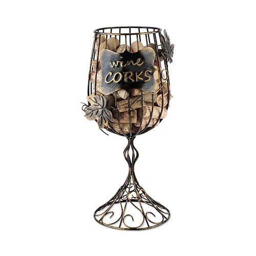 Metal Wine Glass Shaped Cork Display, Bronze | Zigeze